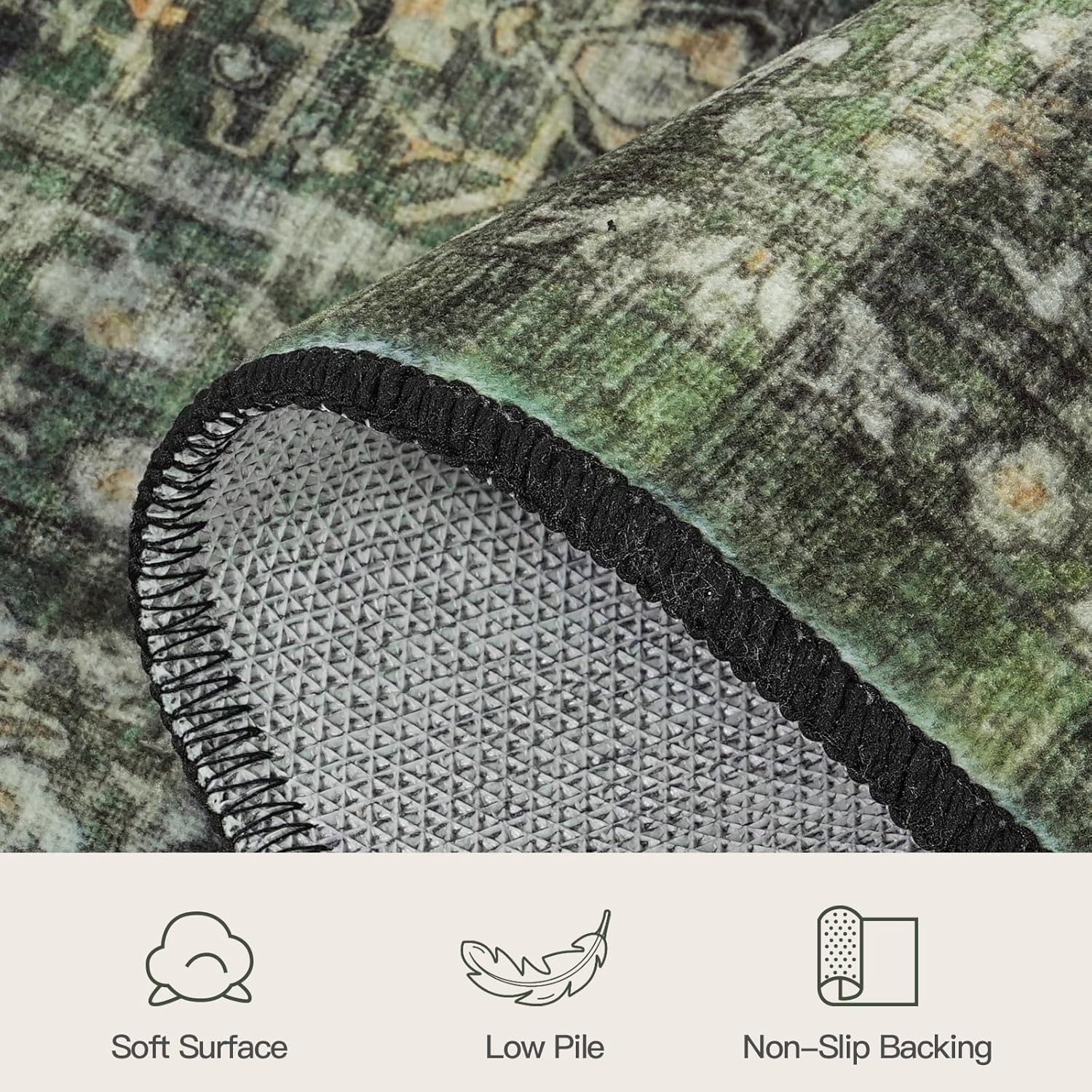 Lofus 8x10 Area Rug for Living Room,Green Washable Large Rugs with Non-Slip Backing,Soft Boho Carpets for Bedroom Dining Room Home Office Indoor Nursery - Image 7