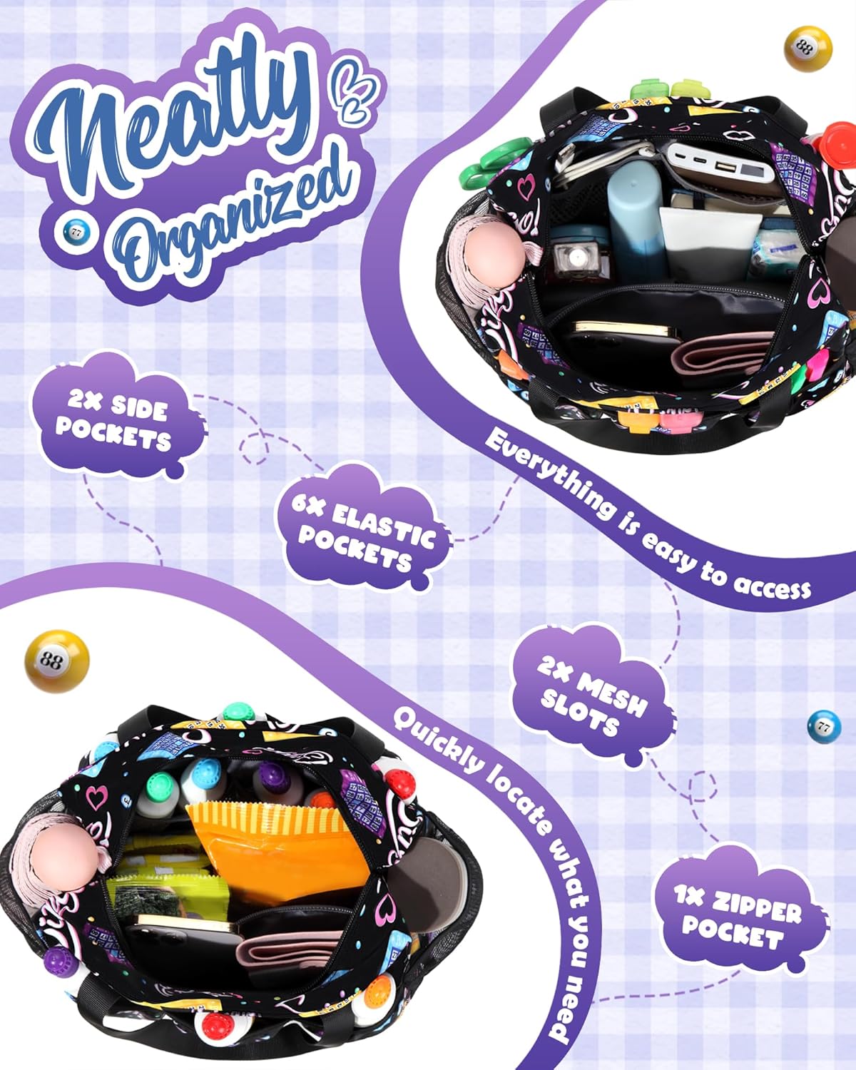 FOKDUVB Bingo Bag with Pockets for Daubers Dabbers Dobbers Dotters Casino Bingo Game Accessories for Adults Seniors Black - Image 2