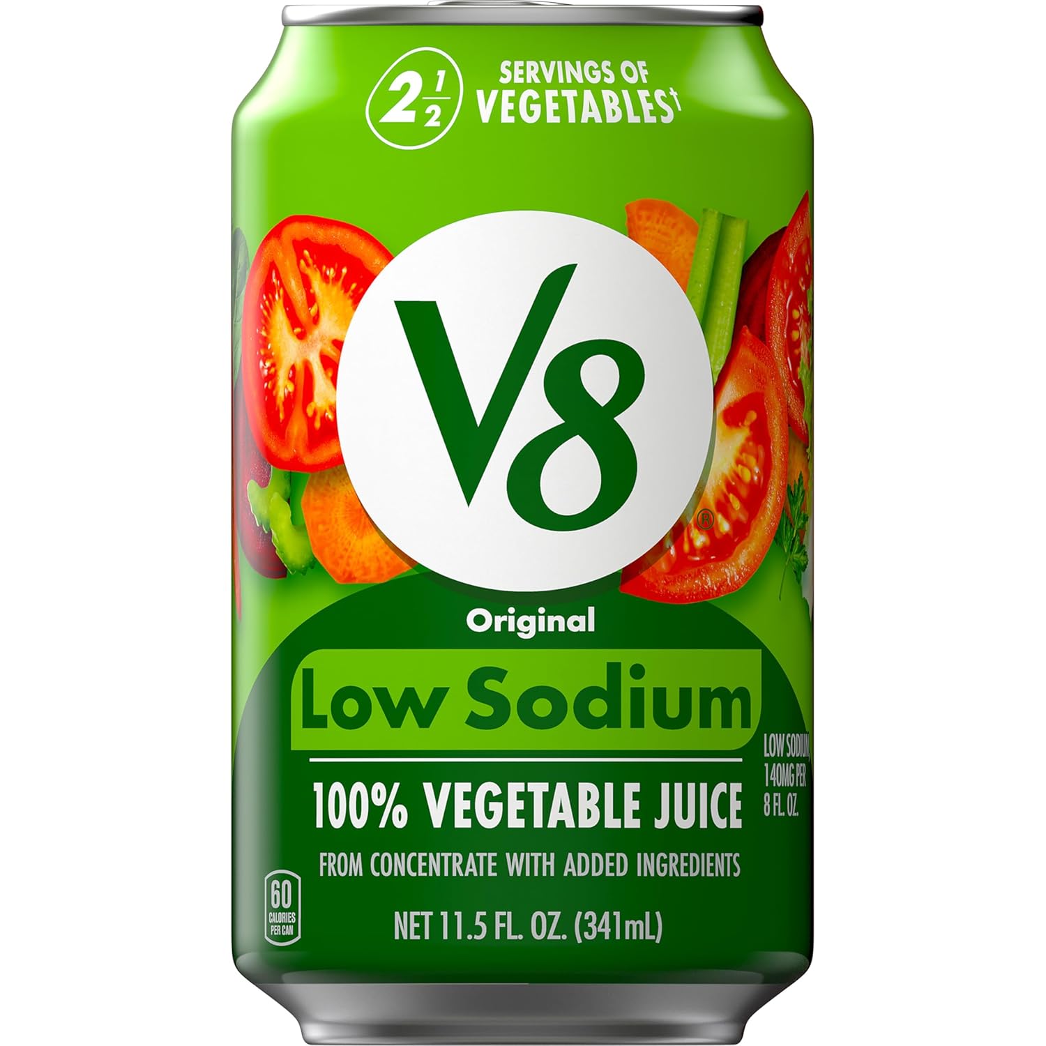 V8 Low Sodium Original 100% Vegetable Juice, 11.5 fl oz Can (Pack of 6)