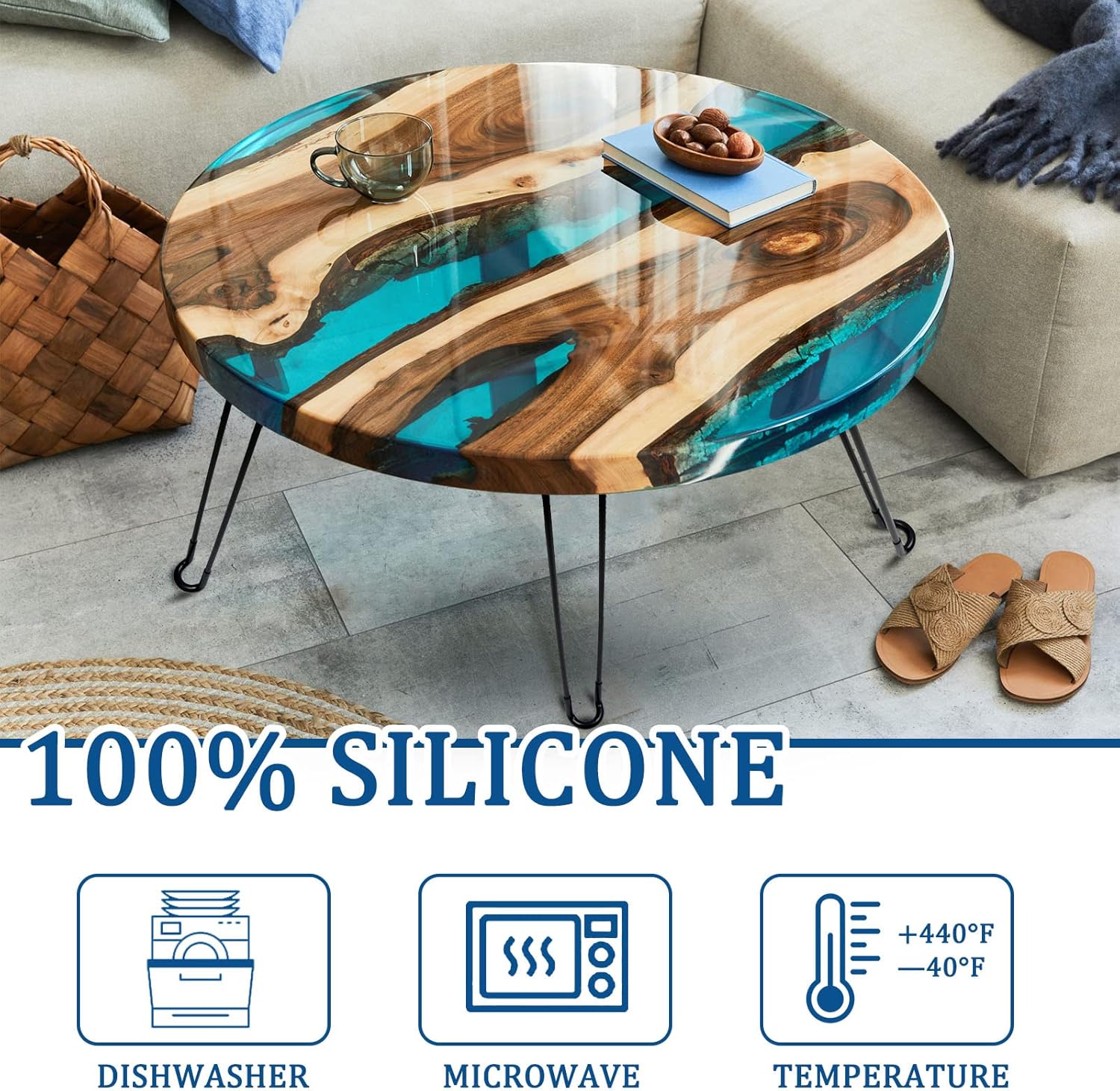 Lallisa 24 Inch Extra Large Resin Table Molds Round Epoxy Resin Molds Set with Metal Frame 3 Hairpin Legs for Table Epoxy Resin Table Mold Epoxy Table Mold for Charcuterie Board River Table DIY Art - Image 6