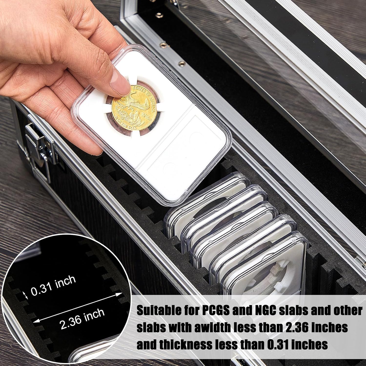 Funrous 100/50/20 Slabs Aluminum Coin Storage Box Case for Slab Holders Storage Collection Supplies Coin SlabStorage Box for Collectors(20 Coins,Black) - Image 4