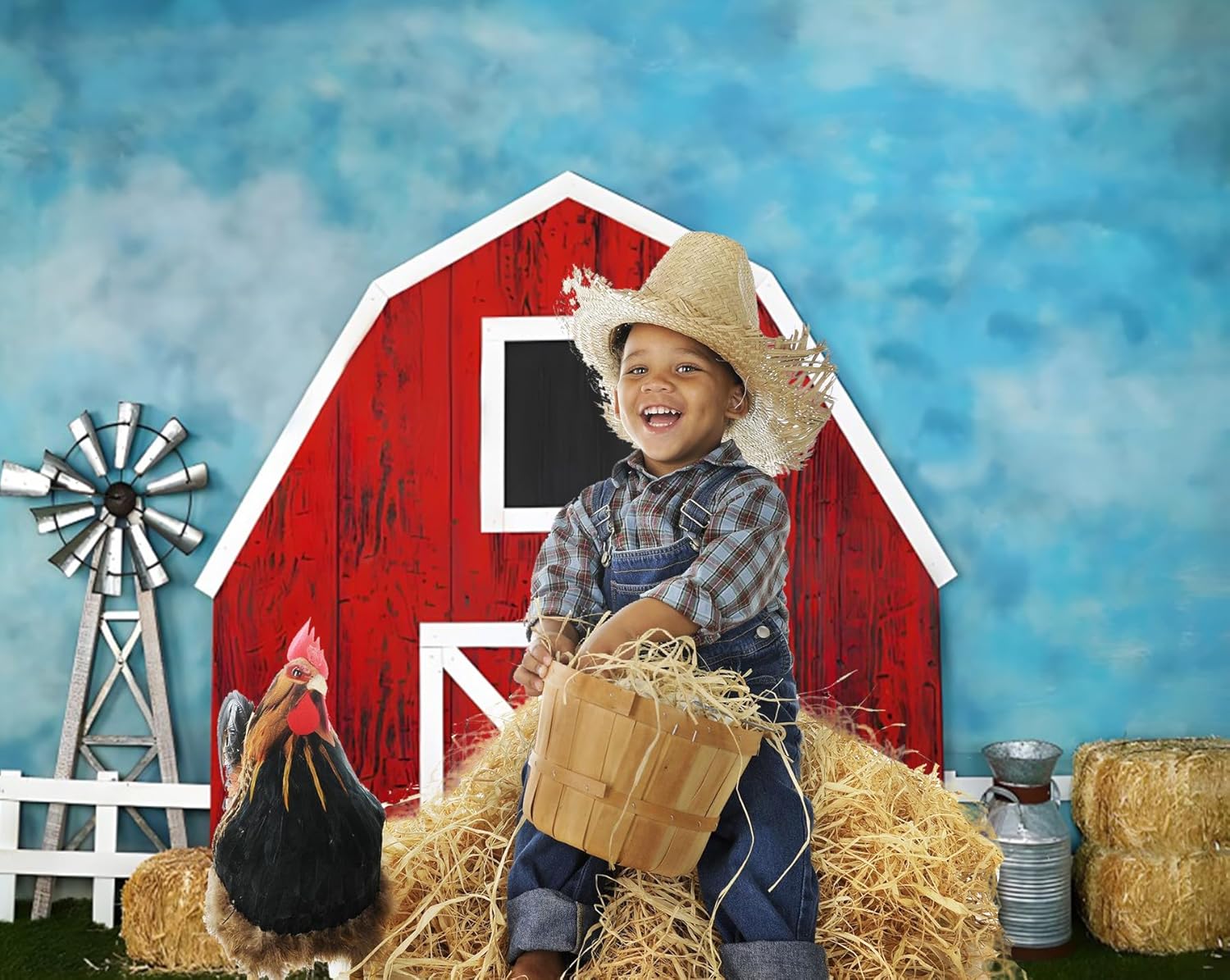 ChloropLastid 10x8ft Farm Red Barn Door Backdrop for Birthday Party Haystack Harvest Barnyard Farmhouse Country Warehouse Courtyard Western Cowboy Wild West Kids Children Photoshoot Banner - Image 5
