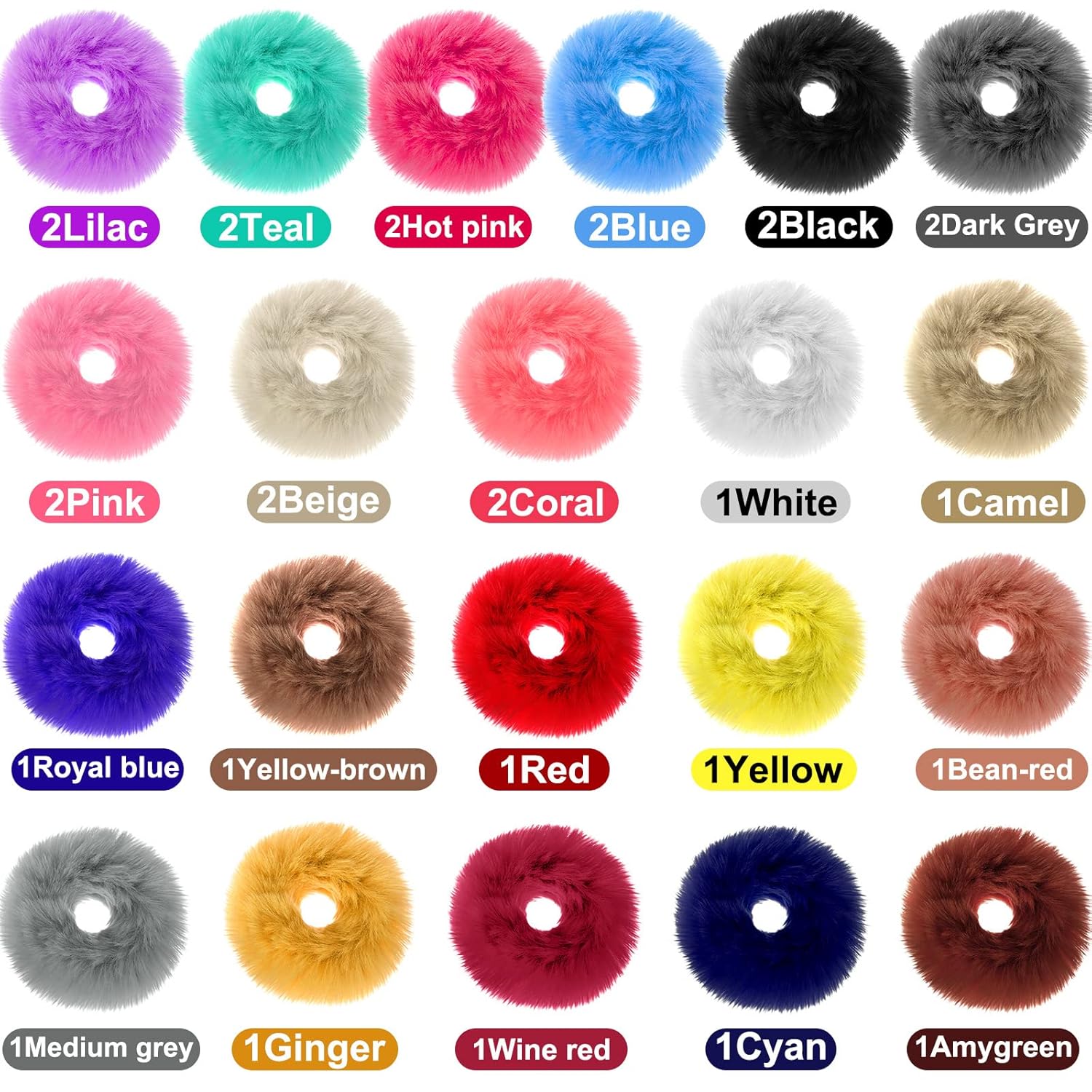 WILLBOND 30 Pieces Fuzzy Scrunchies Bulk Pompom Ball Elastic Hair Ties Fluffy Ponytail Holders Band for Women Hair Accessories, 21 Colors - Image 2