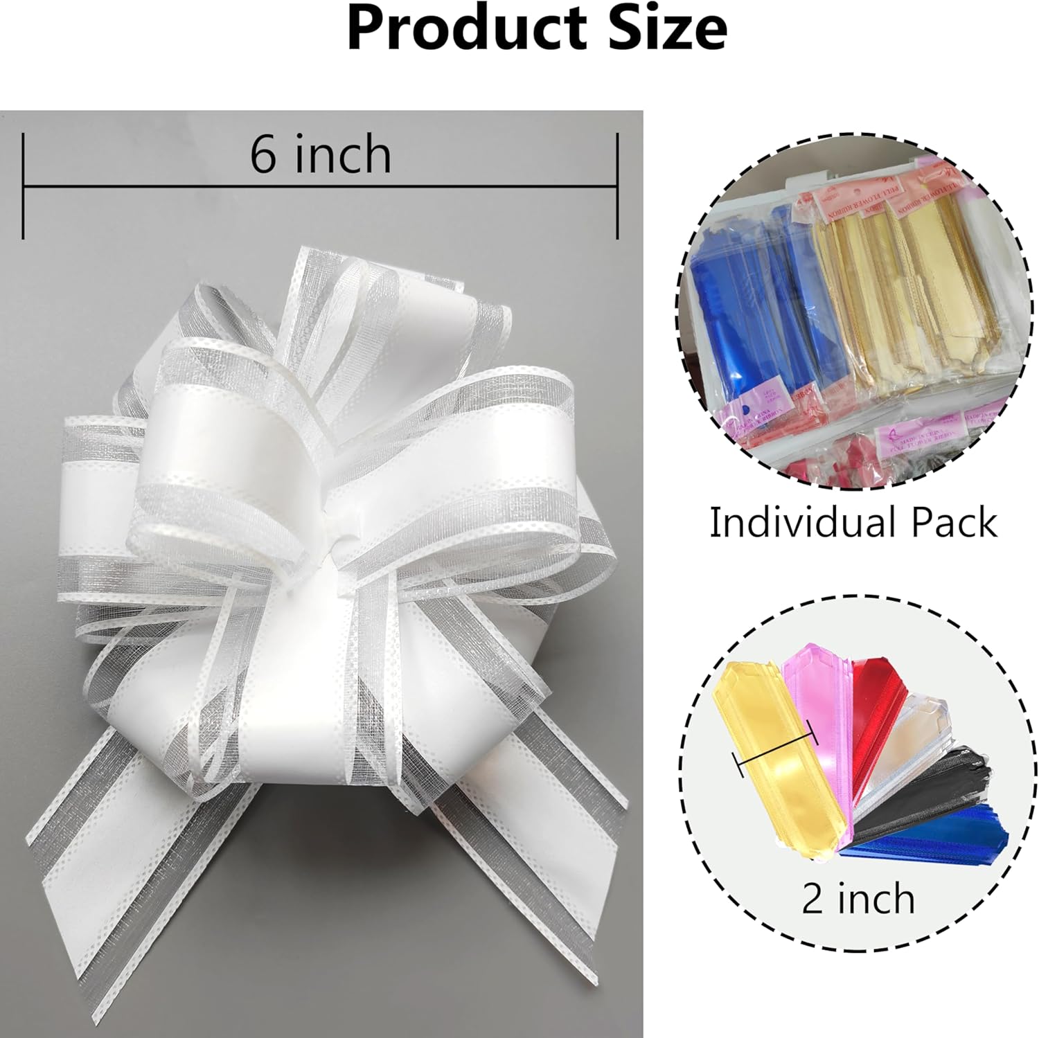6 PCS Large Pull Bows 6 Inch White Bows for Gift Wrapping Wedding Basket Decorated Birthday Party Christmas Gift and Valentine's Day Gift Decorations - Image 2