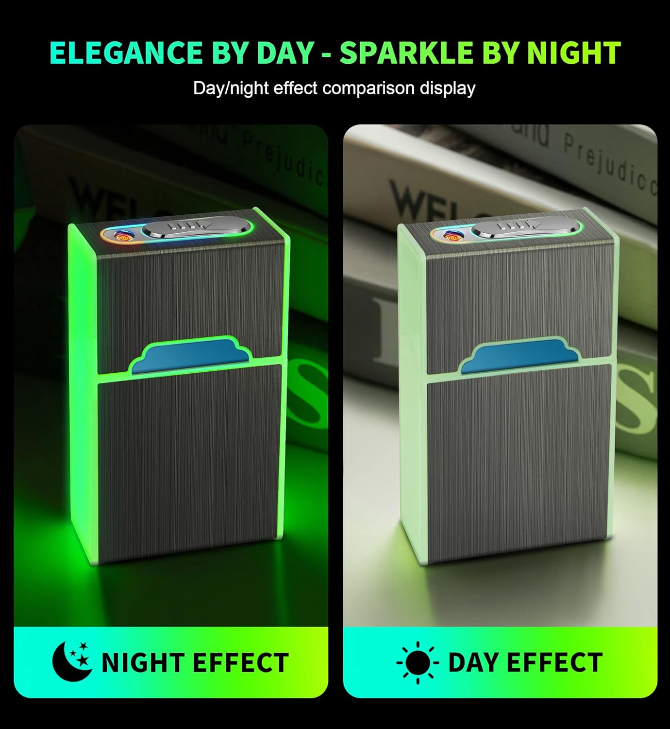 x-lighter XL207A Glowing Cigarette Case, Smell-Proof, Moisture-Proof Holder Box with USB Rechargeable Lighter for 20pcs 84MM King Size, Father's Day Gift for Men dad - Image 5