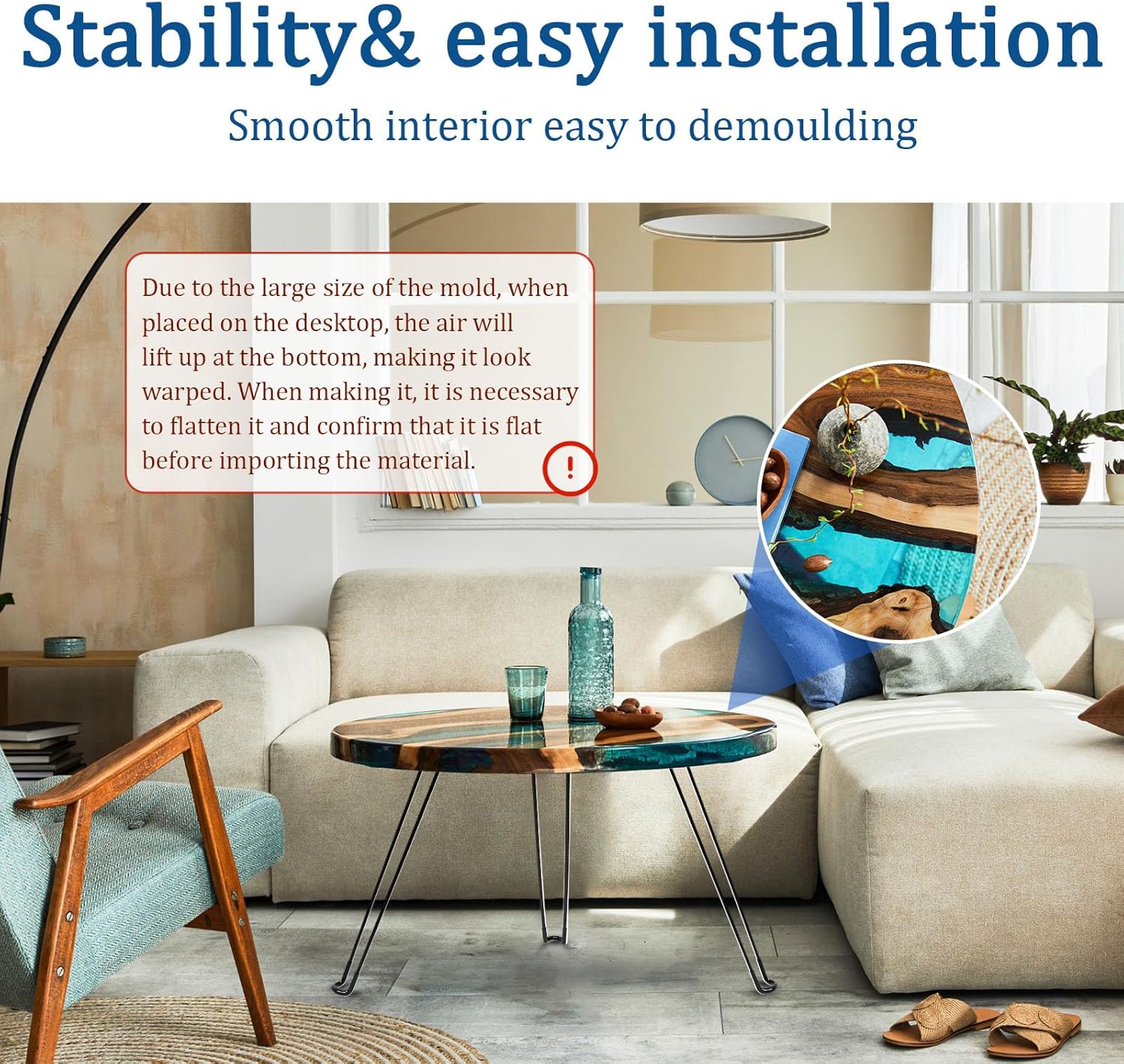 Lallisa 24 Inch Extra Large Resin Table Molds Round Epoxy Resin Molds Set with Metal Frame 3 Hairpin Legs for Table Epoxy Resin Table Mold Epoxy Table Mold for Charcuterie Board River Table DIY Art - Image 4