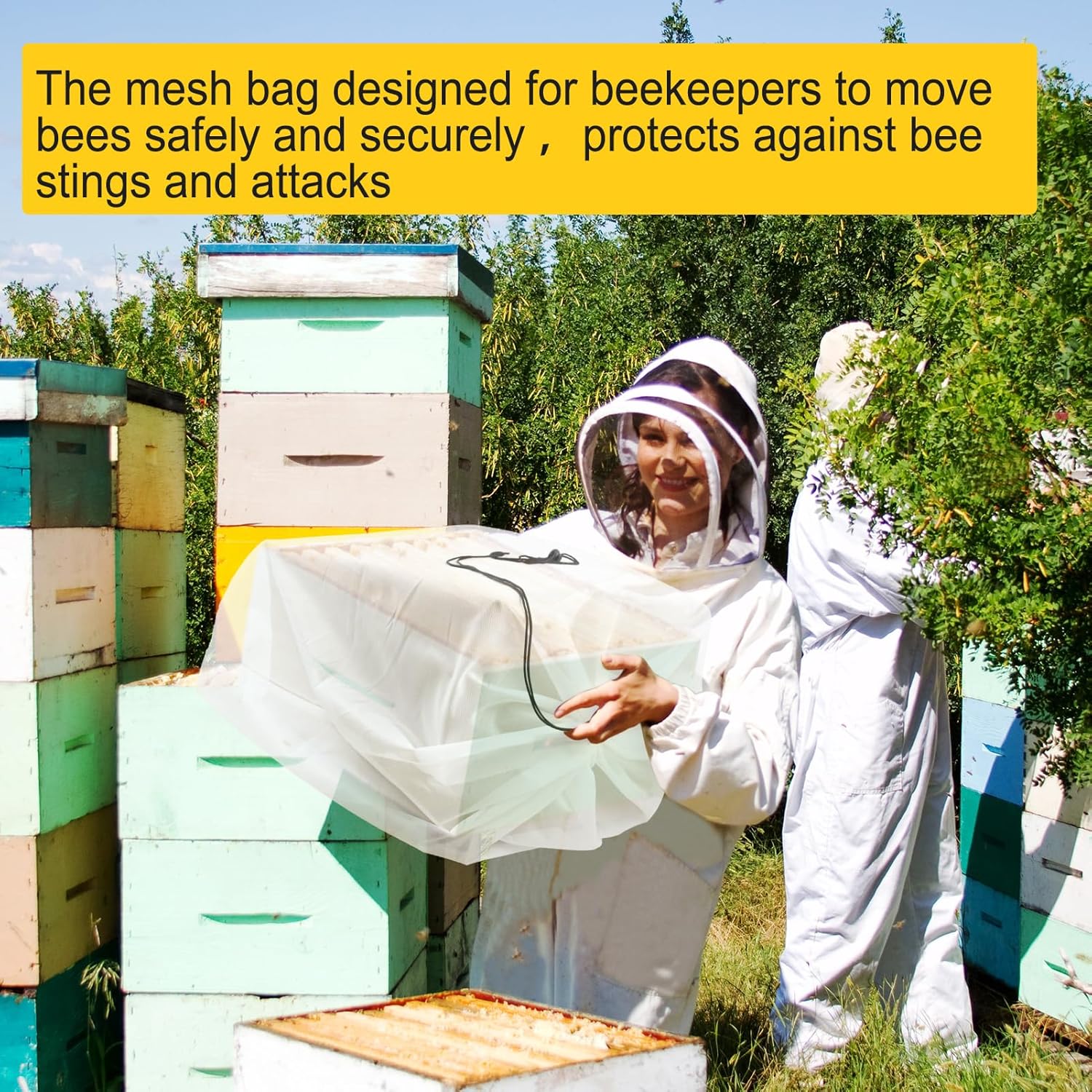2 Pack Beehive Mesh Transport Bag, 35 × 37 Inch Breathable Bee Hive Nuc Box Package Net Bag with Drawstring Beekeeping Supplies for Beekeeping Starter Transport Bee Box - Image 5