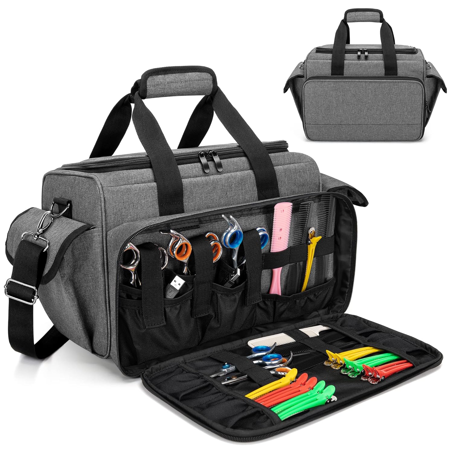 BAFASO Hairdresser Bag with Adjustable Dividers, Tattoo Case Holds Tattoo Supplies, Travel Barber Case Holds Various Hair Cutting Tools (Bag Only), Gray - Image 4