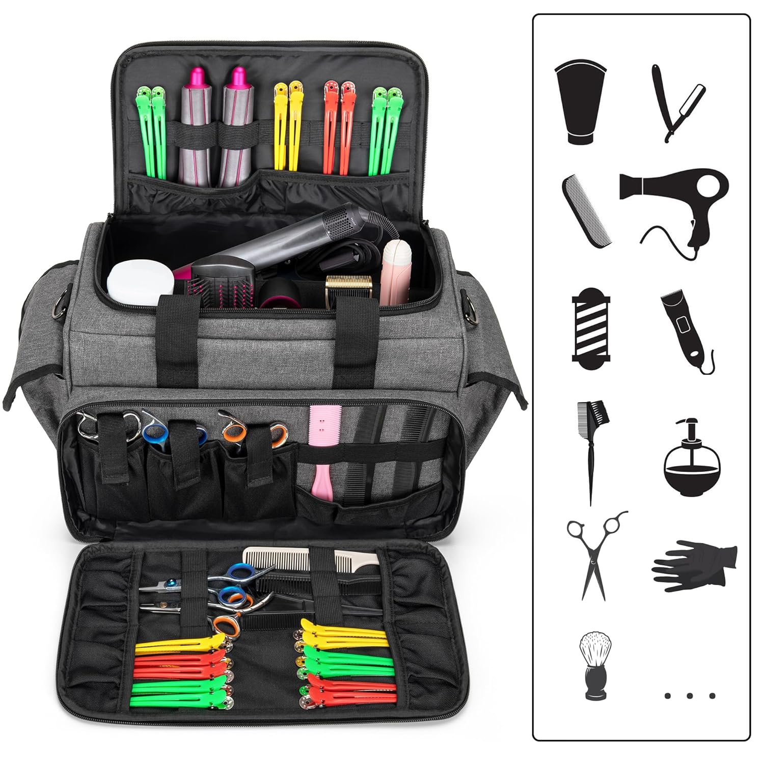 BAFASO Hairdresser Bag with Adjustable Dividers, Tattoo Case Holds Tattoo Supplies, Travel Barber Case Holds Various Hair Cutting Tools (Bag Only), Gray - Image 2