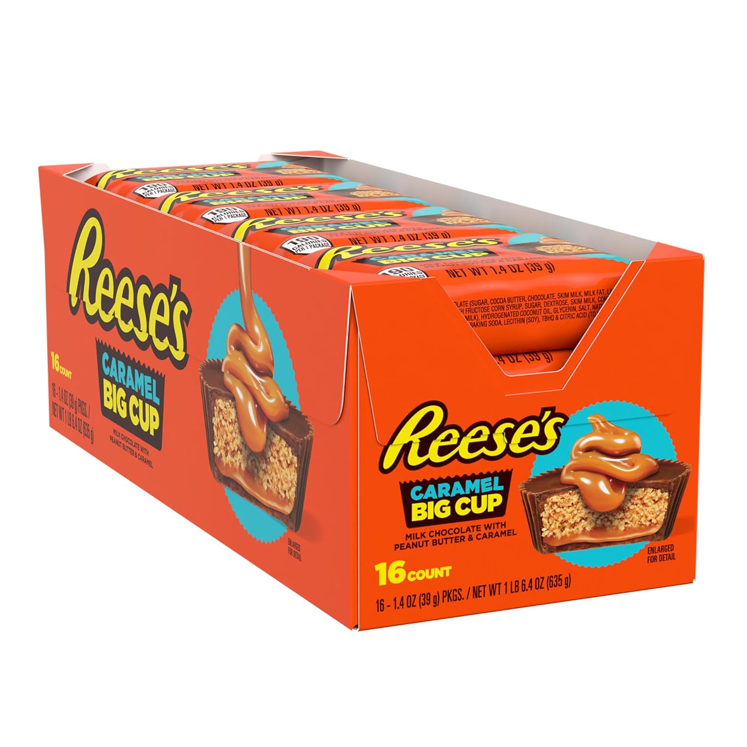 REESE'S Big Cup Caramel Milk Chocolate Peanut Butter Cups, Candy Packs, 1.4 oz (16 Count) - Image 2