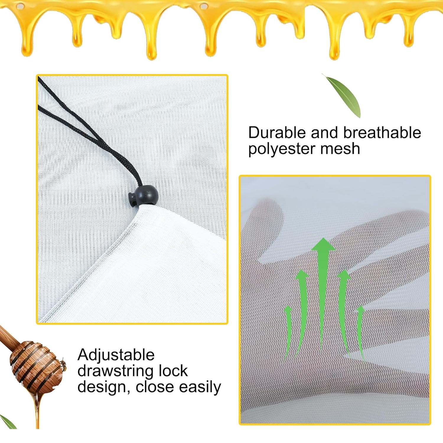 2 Pack Beehive Mesh Transport Bag, 35 × 37 Inch Breathable Bee Hive Nuc Box Package Net Bag with Drawstring Beekeeping Supplies for Beekeeping Starter Transport Bee Box - Image 6