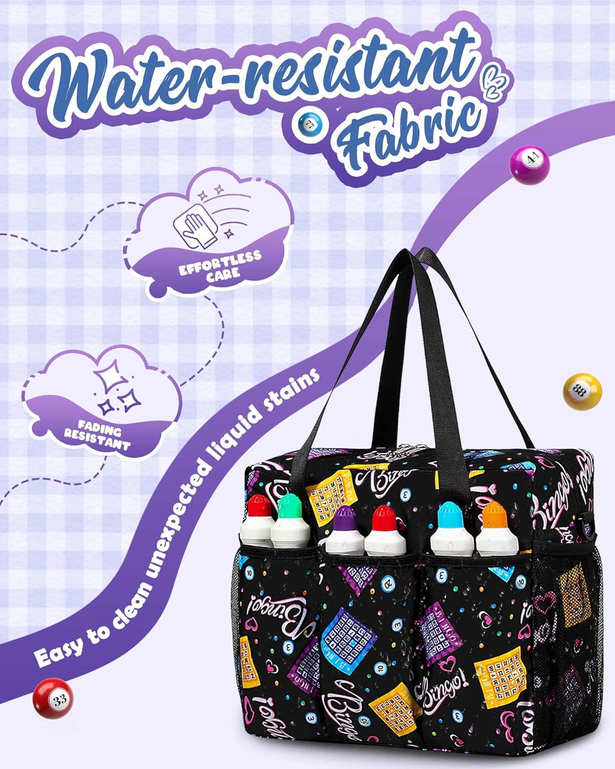 FOKDUVB Bingo Bag with Pockets for Daubers Dabbers Dobbers Dotters Casino Bingo Game Accessories for Adults Seniors Black - Image 5