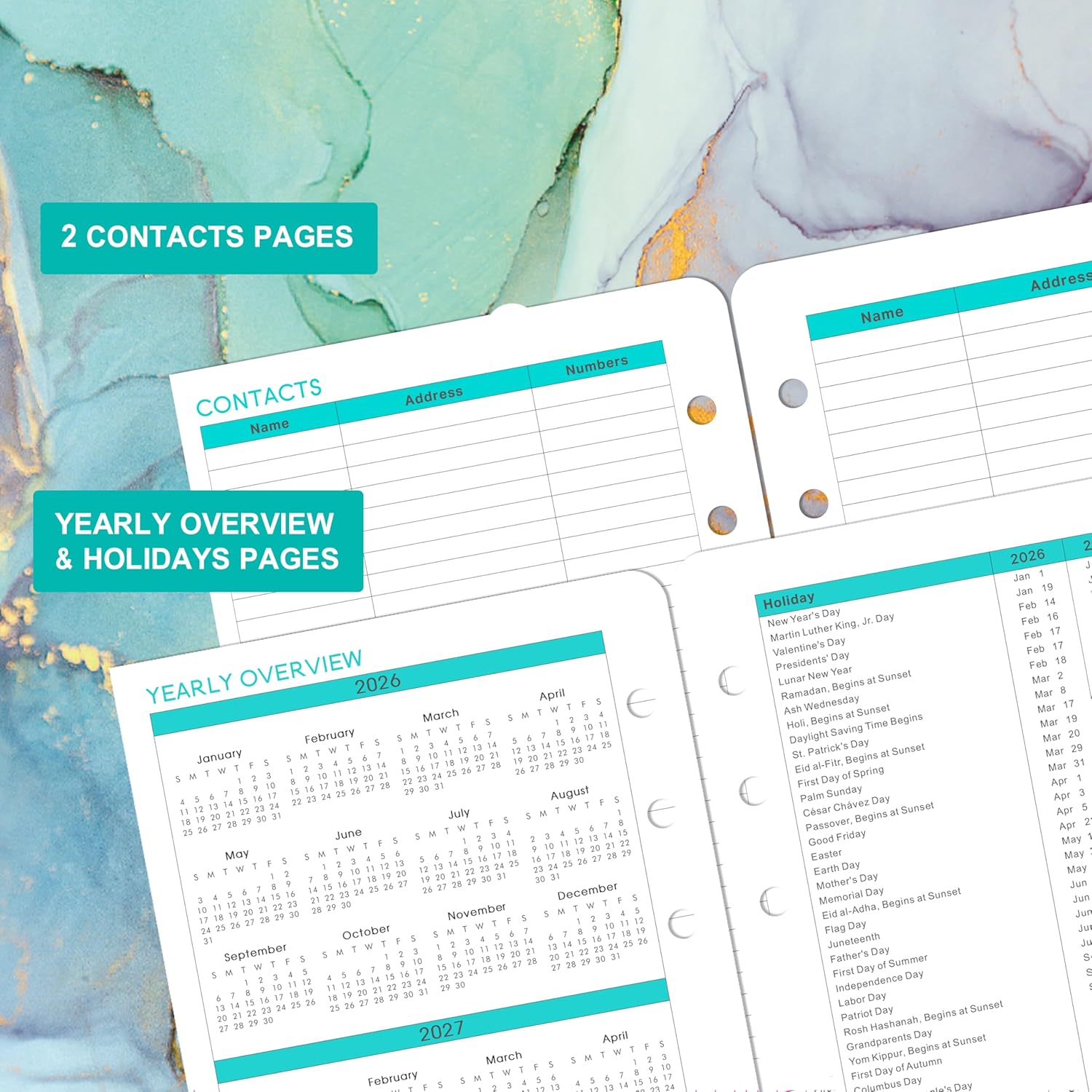 2026 Planner Refills - Planner Refills 2026, JAN 2026 - DEC 2026, A5 Planner Inserts, 2026 Weekly and Monthly Planner Refill, 5.5 x 8.5 inch, 7 Holes - Green - Image 5