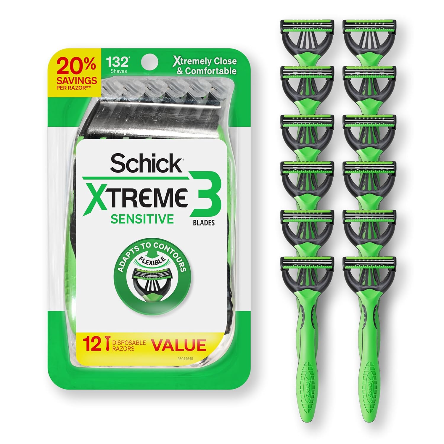 Schick Xtreme 3 Original Sensitive Disposable Razors for Men | Disposable Mens Razors for Shaving Sensitive Skin, 12ct