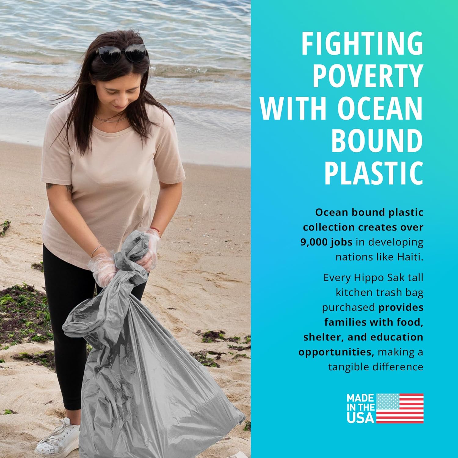 Hippo Sak - Tall Kitchen Garbage Bags with Ergonomic Handles - 13 Gallon Trash Bags Made from Recycled Ocean Bound Plastic - Super Strong and Leak Proof Tall Kitchen Trash Bags (45 Count) - Image 3