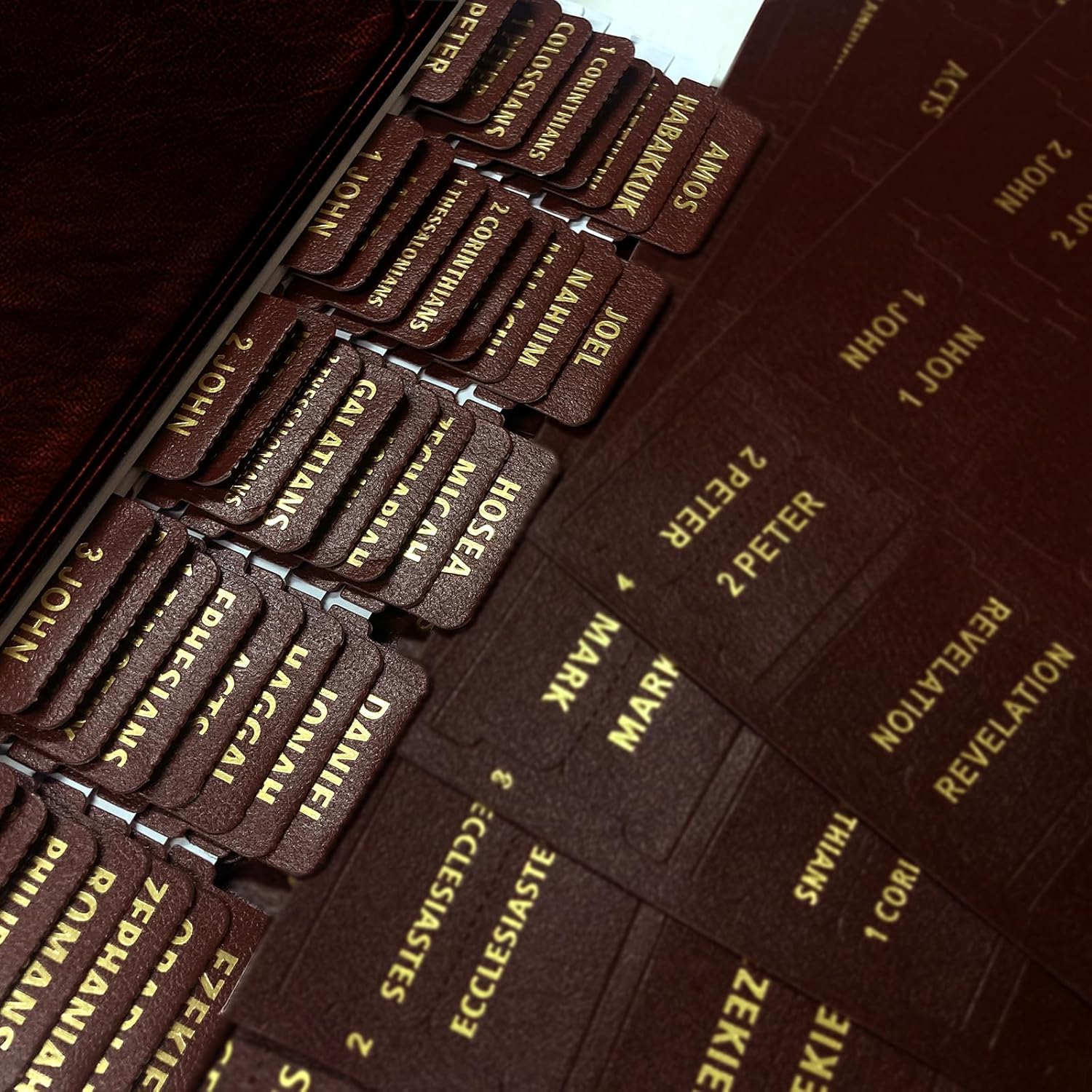 Bible Tabs for Women Men - 80 Large Gold Foil Laminated Leather Paper Bible Study Journaling Supplies, 66 Old New Testament + 14 Blank Self-Stick Index Tabs Easy to Navigate (Brown) - Image 7