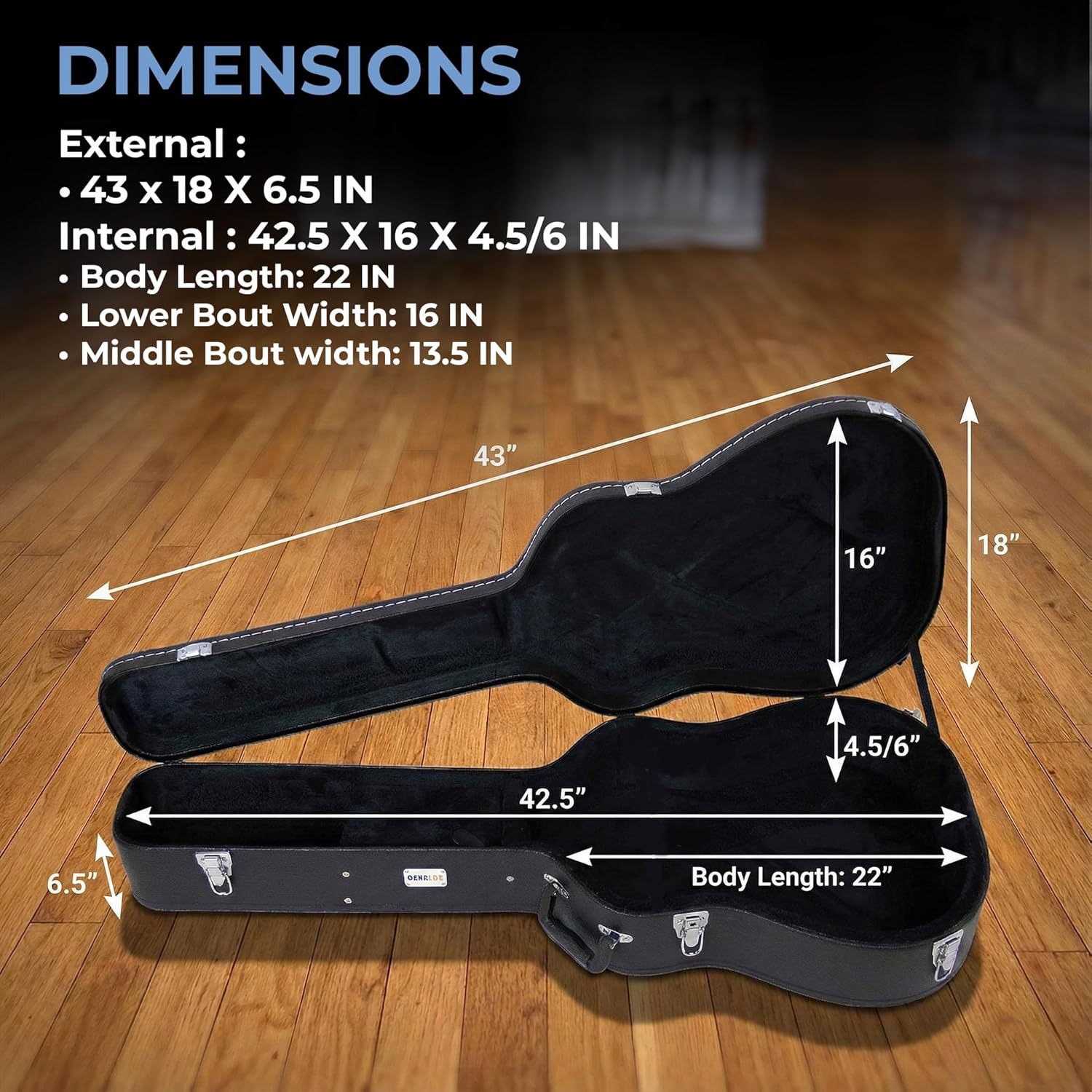 Gearlux Dreadnought Acoustic Guitar Hardshell Case with Accessory Compartment - Black - Image 7
