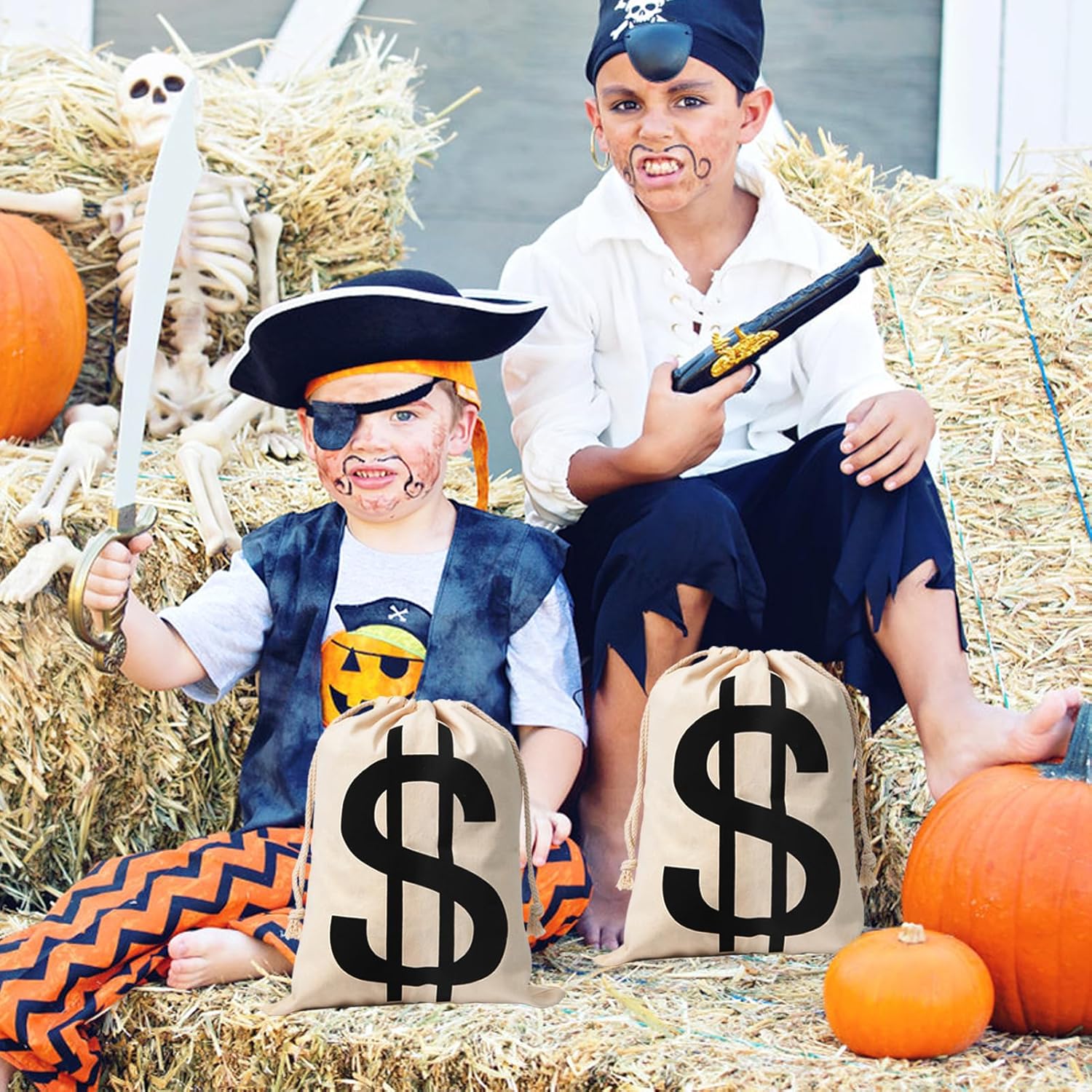 4pcs 7x13.8 Inches Canvas Money Bags - Costume Money Bag Prop with Dollar Sign, Money Sacks for Halloween Bank Robber Pirate Cowboy Cosplay Theme Party - Image 4