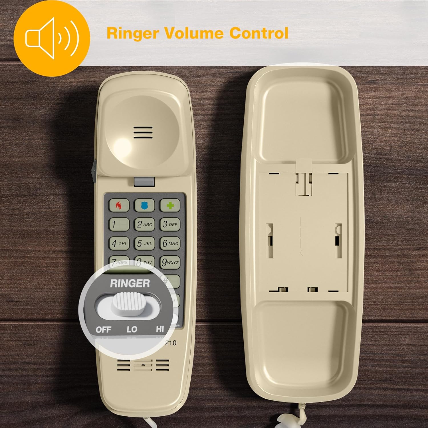 AT&T TRIMLINE 210 Corded Home Phone, No AC Power Required, Improved Easy-Wall-Mount, Lighted Big Button Keypad, 13 SpeedDial Keys, Last Number Redial, Mute, Flash, Volume Control, Beige - Image 10
