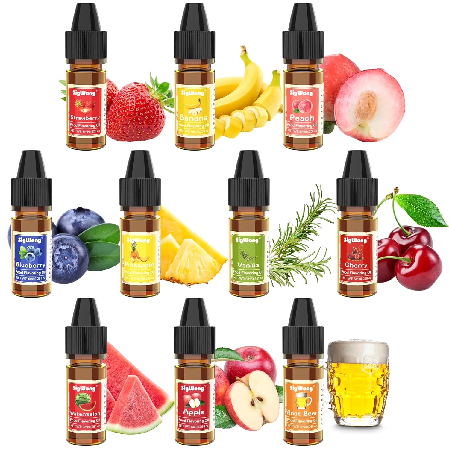Food Flavoring Oil - 10 Flavors Liquid Lip Gloss Flavoring Oil, Concentrated Candy Flavors for Lip Balm, Baking, Drinks, Cooking, Soap and Slime Making, Water & Oil Soluble - 0.25 Fl Oz (6 ml) Bottles