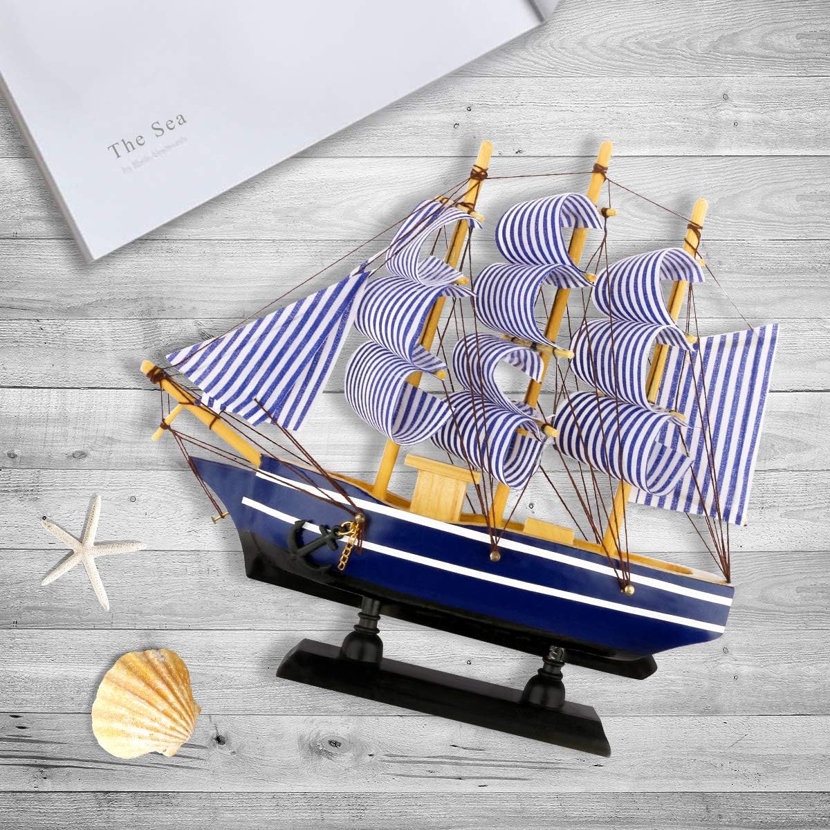 Dedoot Sailboat Model Decor, Wooden Sailing Boat Nautical Decor 7"x8" Model Ship for Ocean Theme Party and Room Decoration, Photo Props - Image 6