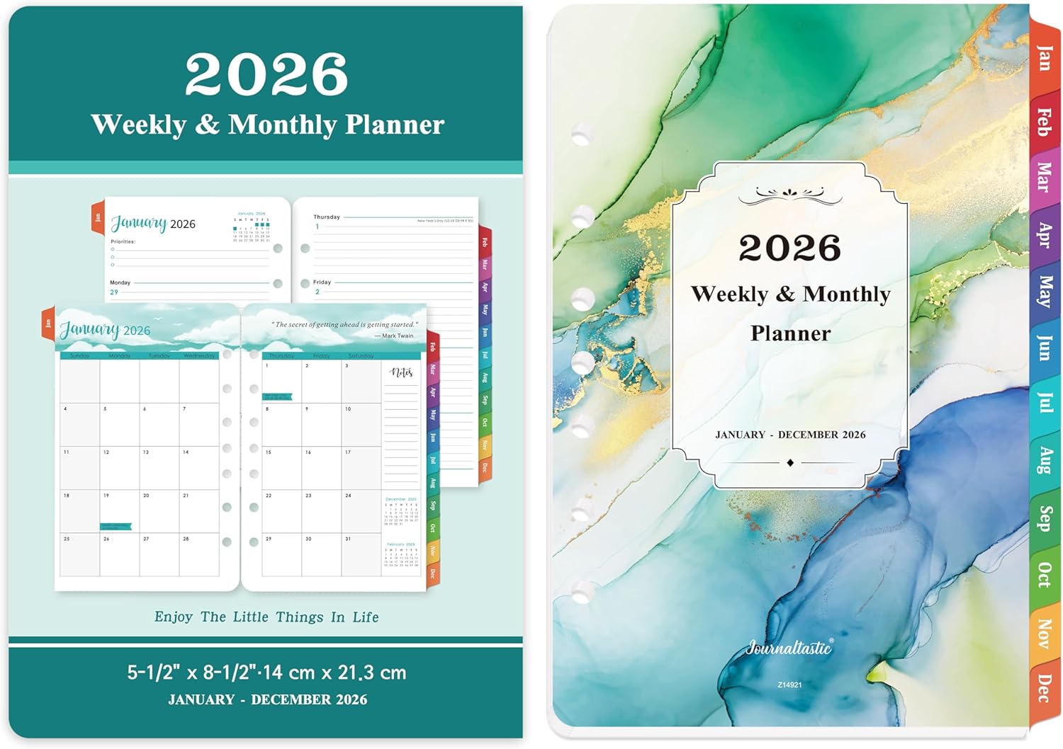 2026 Planner Refills - Planner Refills 2026, JAN 2026 - DEC 2026, A5 Planner Inserts, 2026 Weekly and Monthly Planner Refill, 5.5 x 8.5 inch, 7 Holes - Green - Image 2