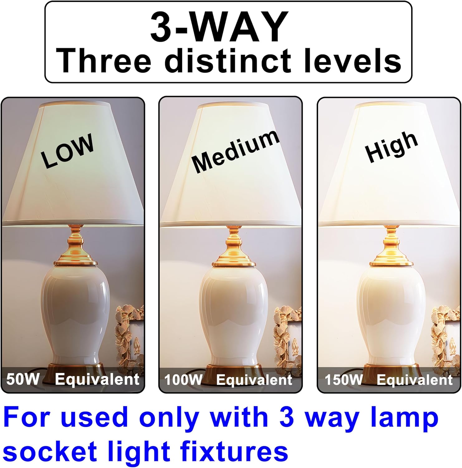 SAGFU 2-Pack 3 Way LED Light Bulbs 50 100 150 W Equivalent Soft White 3000K,5W 10W 15W,A19, Three Way LED Light Bulbs 700 1400 2100Lm, E26 Medium Base for Reading Bedroom Living Room Study 3 - Image 3