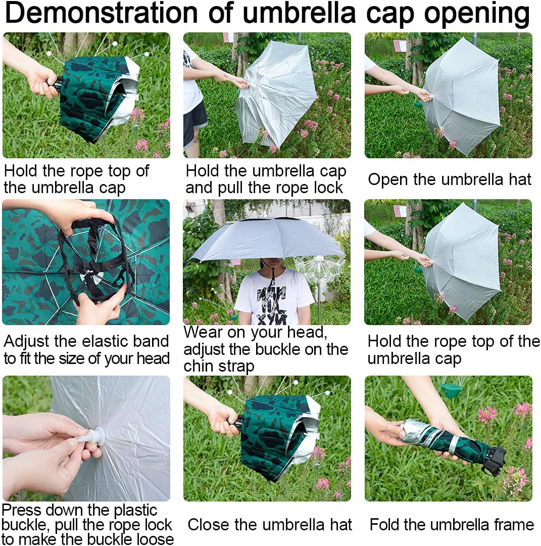 NEW-Vi Fishing Umbrella Hat Folding Adjustable Sun Rain Cap, 37.4”Oversize Hands Free Umbrellas, 7-Ribs Anti-UV Waterproof Headwear for Fishing Gardening Golf Sunshade Outdoor - Image 3