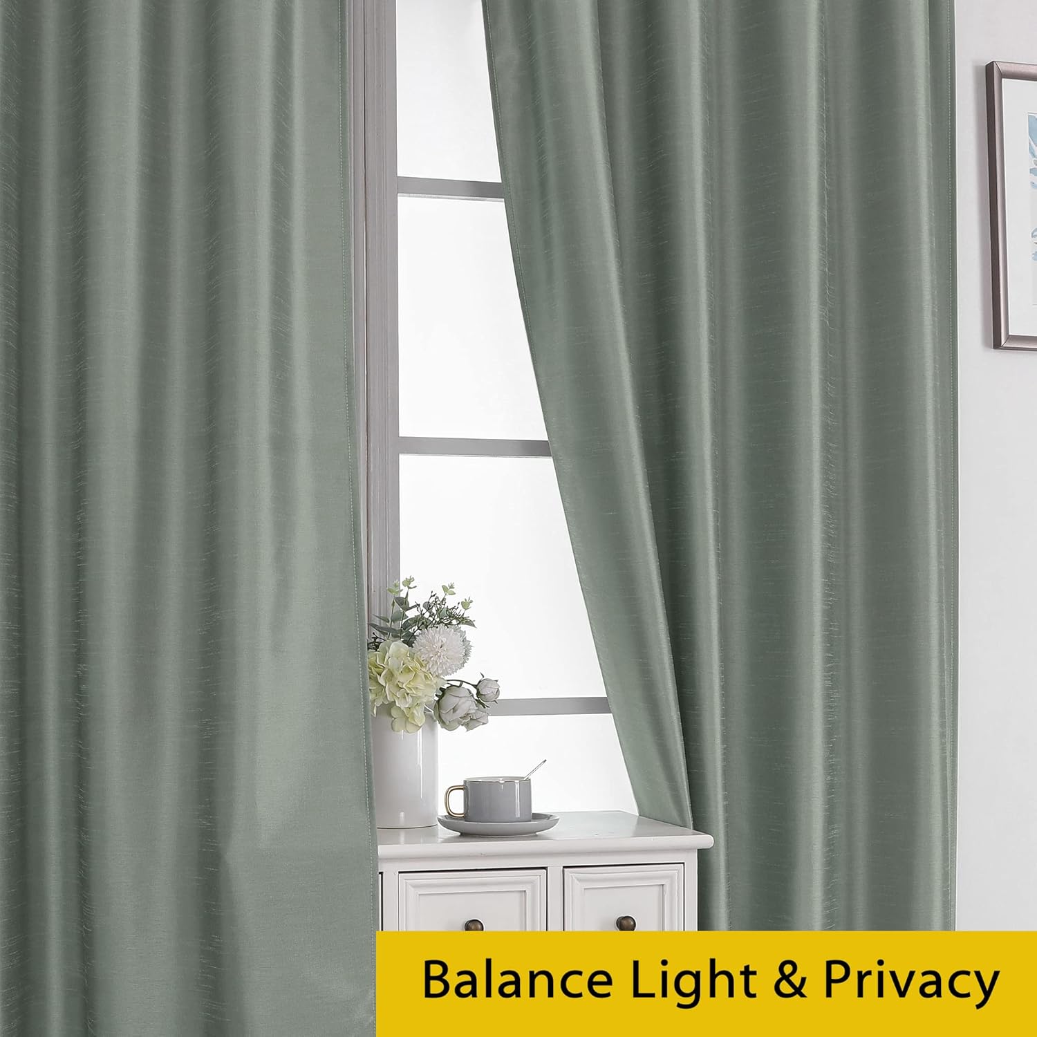 Chyhomenyc Uptown 2PCS Sage Green Kitchen Tier Curtains 36 inch Length, Faux Silk Room Darkening Soft Lightweight Short Cafe Curtains for Farmhouse Bathroom Bedroom Small Windows, Each 30Wx36L inch - Image 7