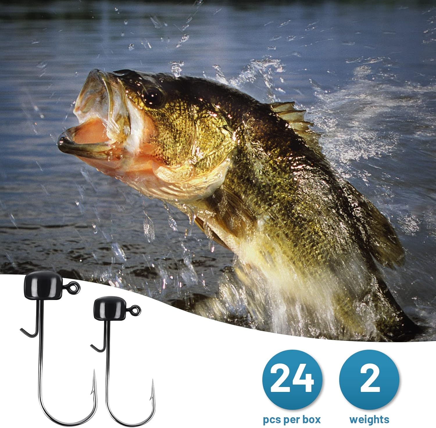 MadBite by KastKing Ned Rig Jig Heads for Soft Fishing Lures, 24-Pack Finesse Standard Mushroom Stand-up Ned Heads Kit, Needle Point Saltwater & Freshwater Versatility Ned Rig Hooks 1/8, 1/16, 3/16 oz - Image 3