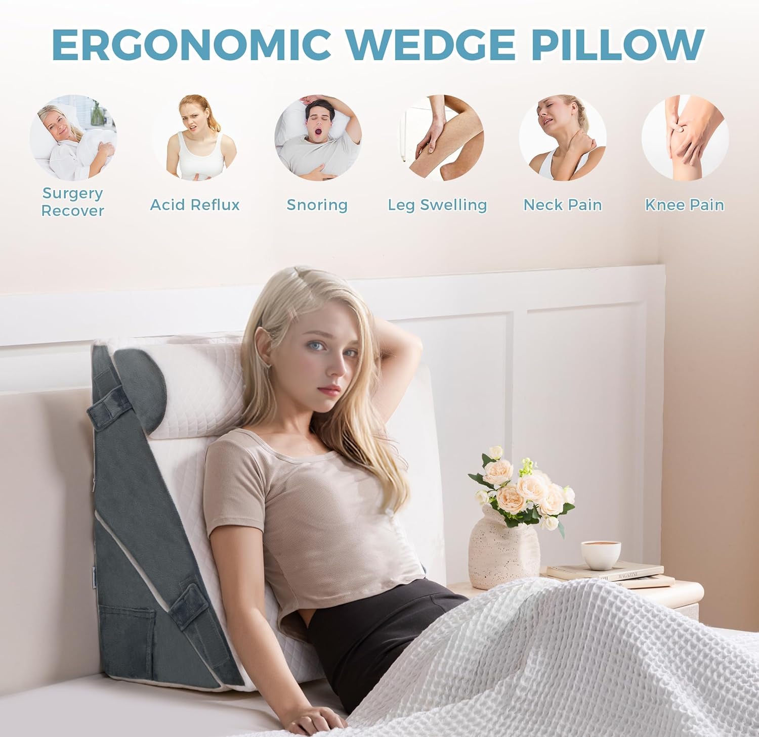 Ganondorf 3PCS Wedge Pillow Headboard Orthopedic Bed Wedge Pillows Set for Sleeping 9&12&22" Adjustable Premium Foam Elevated Triangle Body Pillow for Bed Sitting Up - Image 4