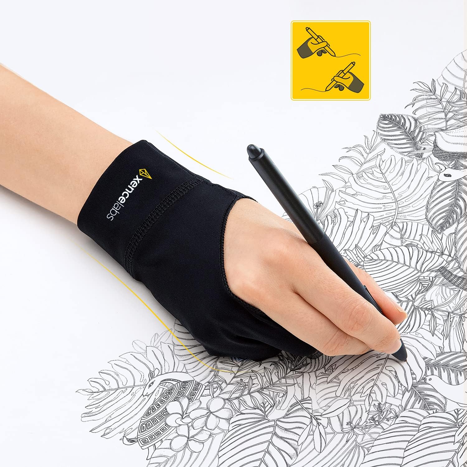 XENCELABS Drawing Glove, Breathable Artist Glove for Drawing Tablet, Two Fingers for Left Right Hand Black Size S - Image 6