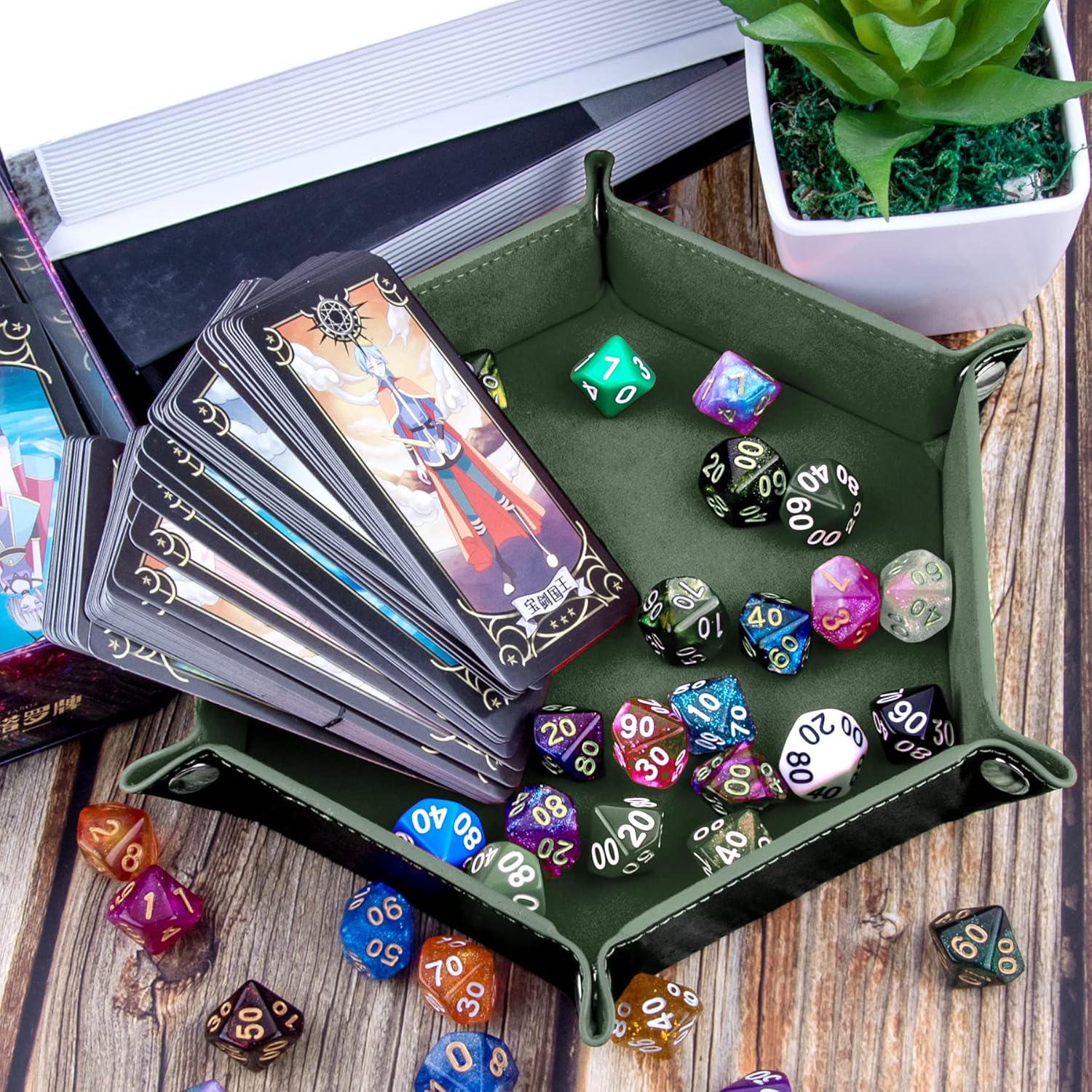 SIQUK 2 Pieces Dice Tray PU Leather Dice Trays Portable Folding Hexagon Dice Roller Tray for Dice Games Like RPG, DND and Other Table Games (Dark Green, Violet) - Image 5