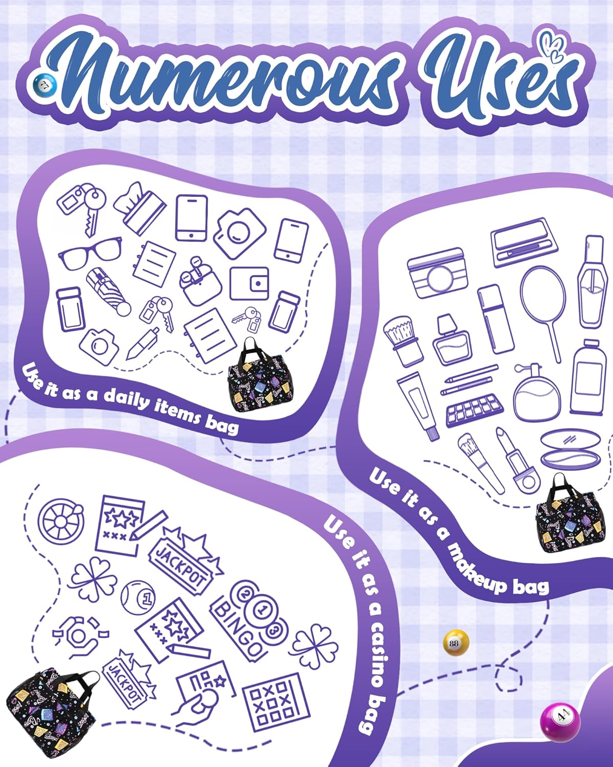 FOKDUVB Bingo Bag with Pockets for Daubers Dabbers Dobbers Dotters Casino Bingo Game Accessories for Adults Seniors Black - Image 6