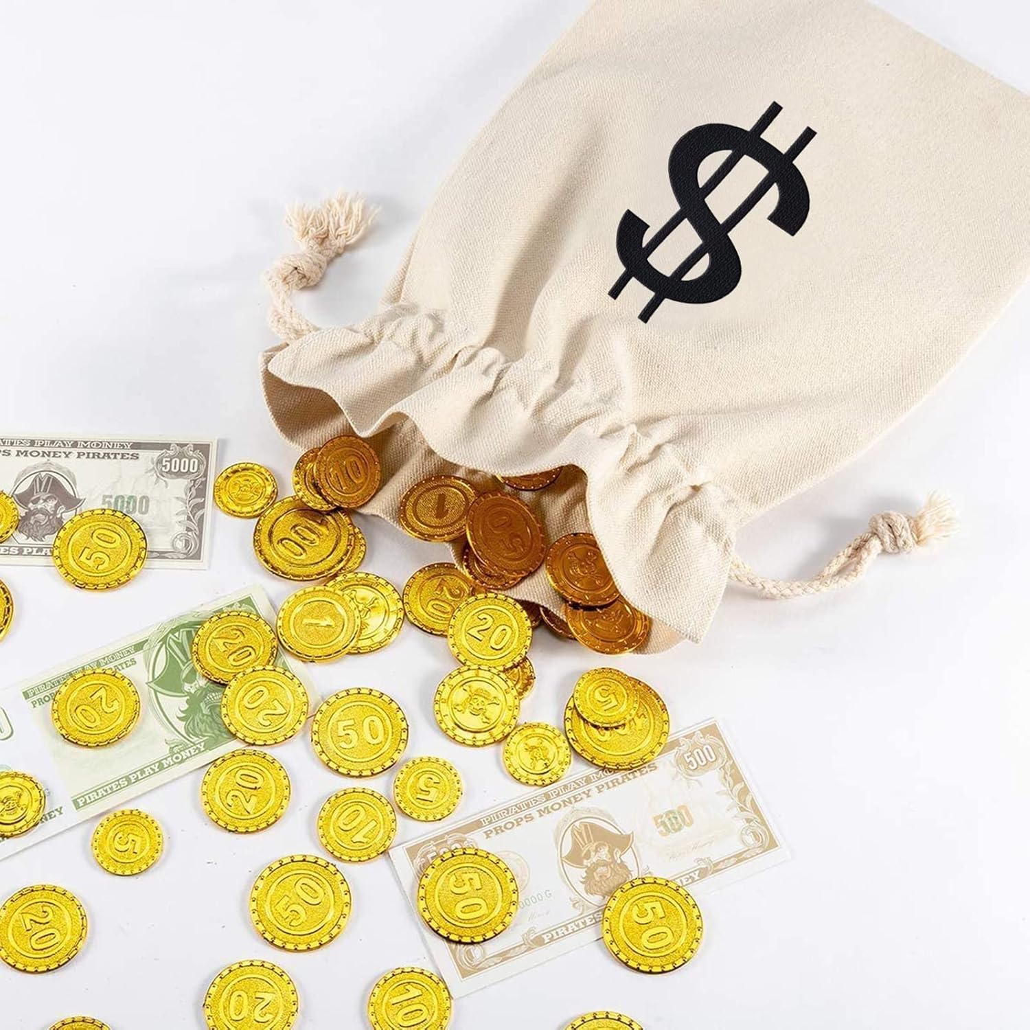 4pcs 7x13.8 Inches Canvas Money Bags - Costume Money Bag Prop with Dollar Sign, Money Sacks for Halloween Bank Robber Pirate Cowboy Cosplay Theme Party - Image 8