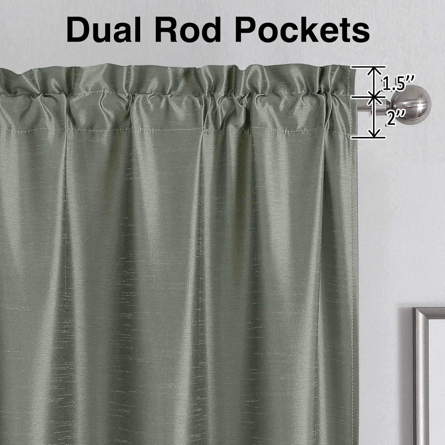 Chyhomenyc Uptown 2PCS Sage Green Kitchen Tier Curtains 36 inch Length, Faux Silk Room Darkening Soft Lightweight Short Cafe Curtains for Farmhouse Bathroom Bedroom Small Windows, Each 30Wx36L inch - Image 5
