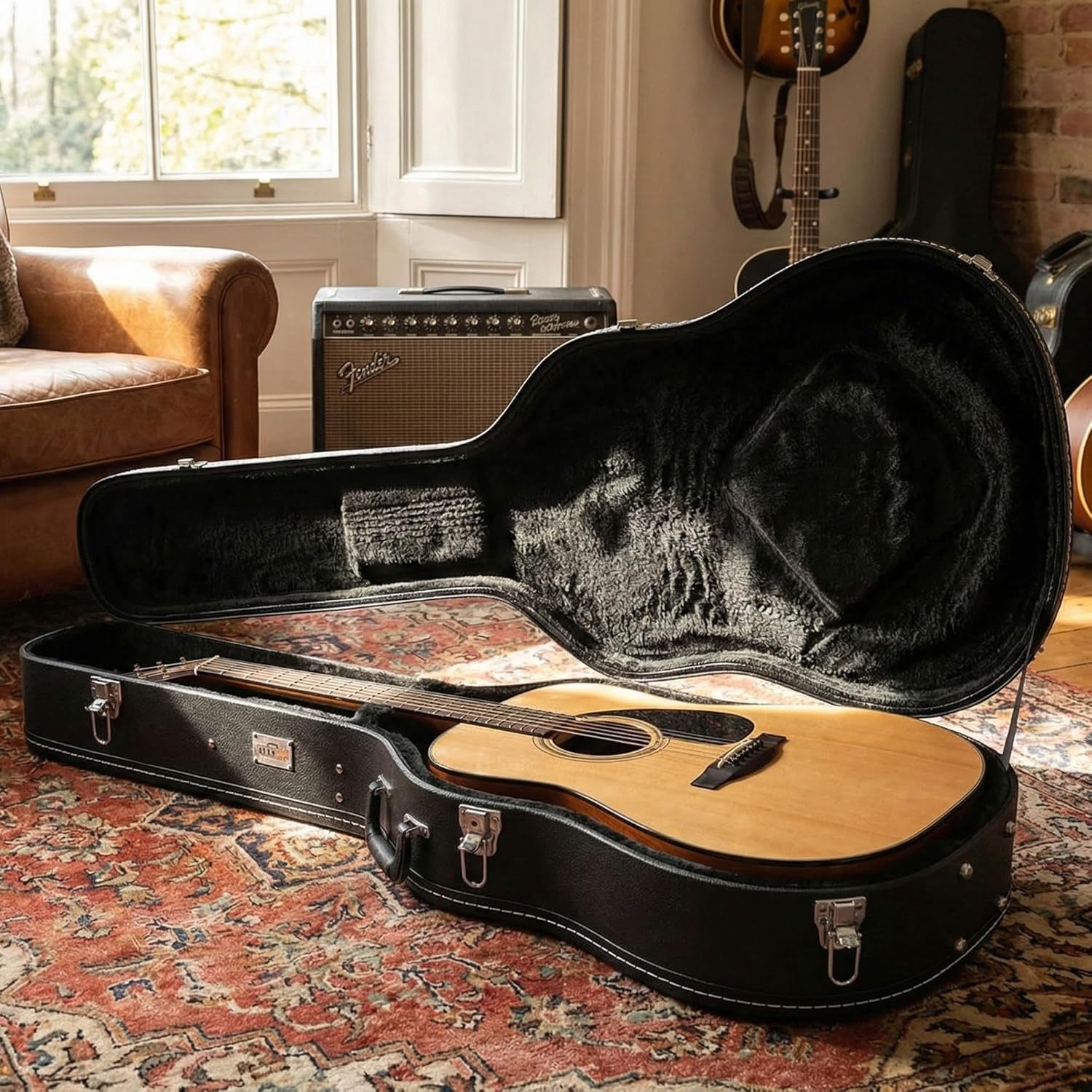 Gearlux Dreadnought Acoustic Guitar Hardshell Case with Accessory Compartment - Black - Image 8