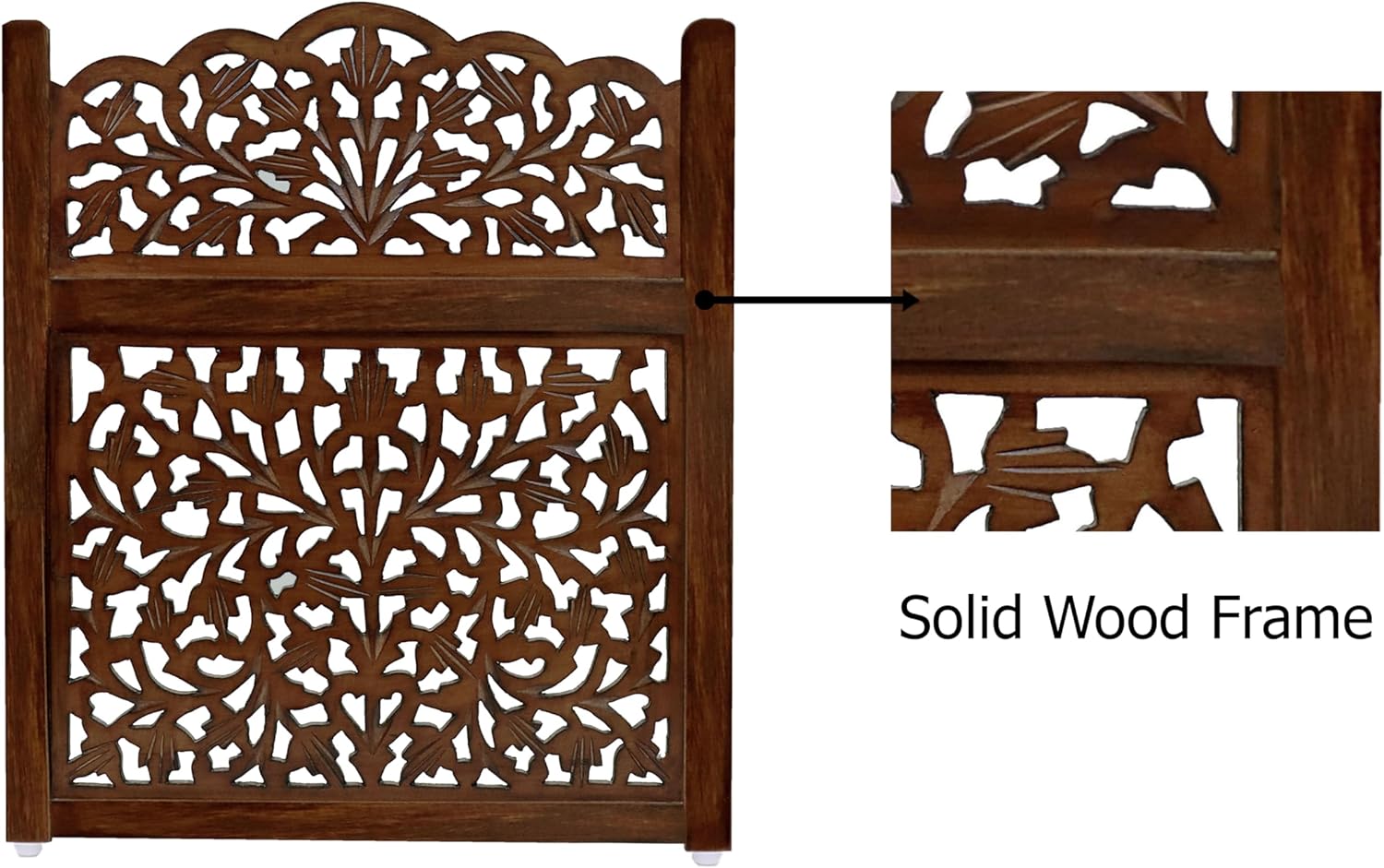 Wooden Foldable Pet Dog Safety Gate - 3 Panel 20" W x 24" H - Hand Carved Mahanadi Free Standing Portable Indoor Puppy Gate - Doorway Hall Stairs Dog Fence - Assembled - Brown - IRONGATE - Image 8