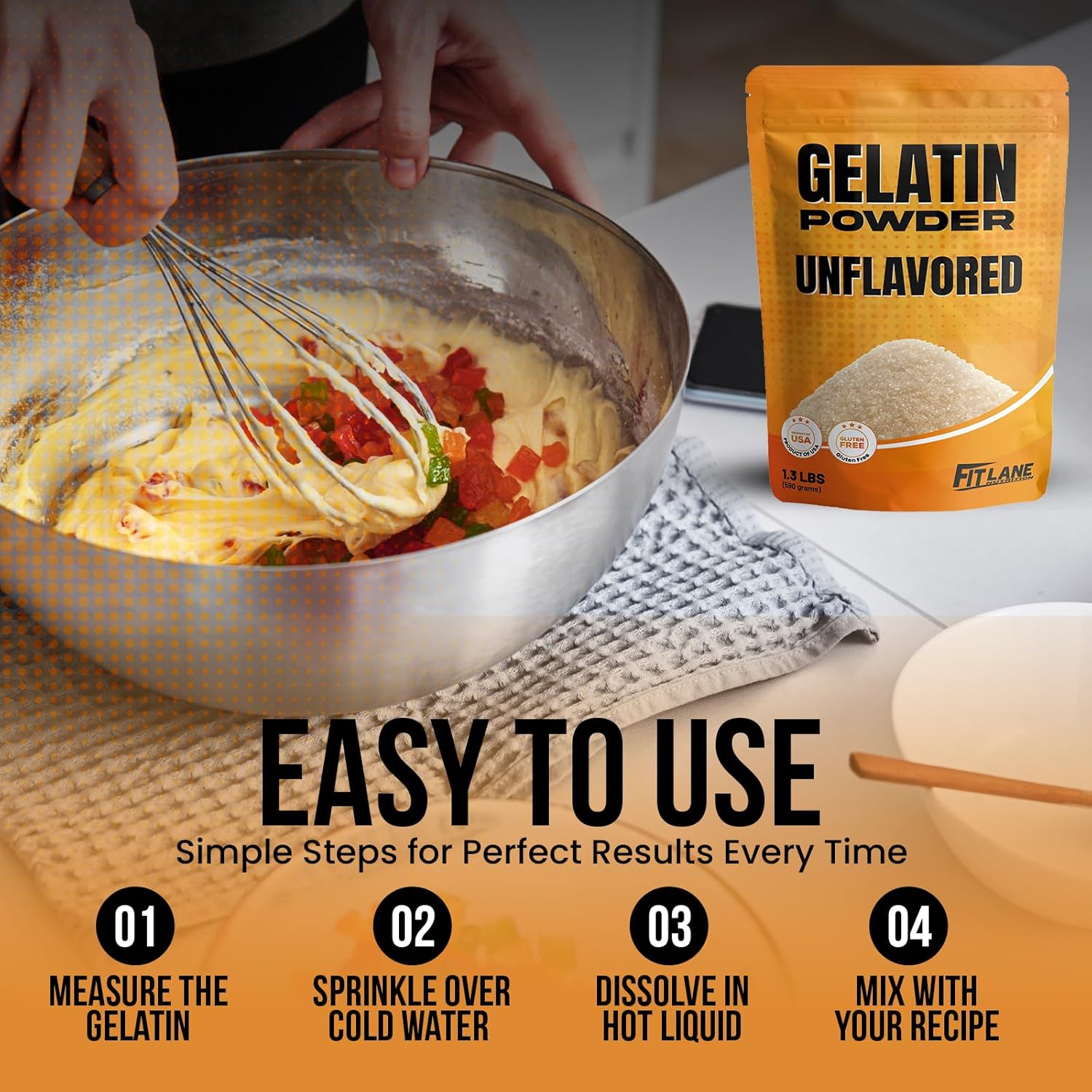 Gelatin Powder Unflavored 6 oz - Bulk Bag - Gelatina Sin Sabor en Polvo - Product of USA - Perfect for Desserts, Baking & Cooking - Supports Hair, Skin & Nails - Image 4