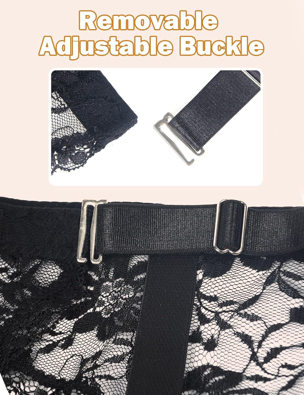 Women Floral Lace Garter Belt Plus Size Mesh Suspender Belt Set with 4 Straps Metal Clip for Thigh Highs - Image 6