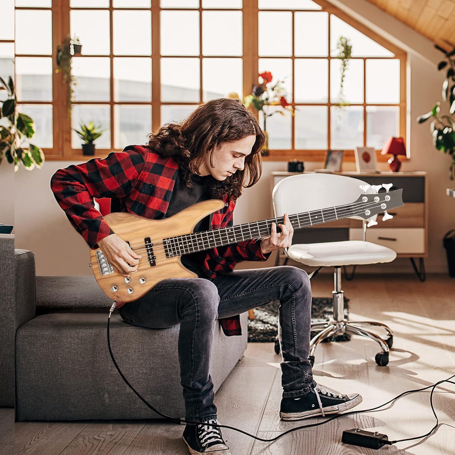 Ktaxon 5 String Electric Bass Guitar, Full Size Standard Right Handed Rosewood Fretboard Bass Kit with Gig Bag Strap Cable Wrench Tool (Burlywood) - Image 6