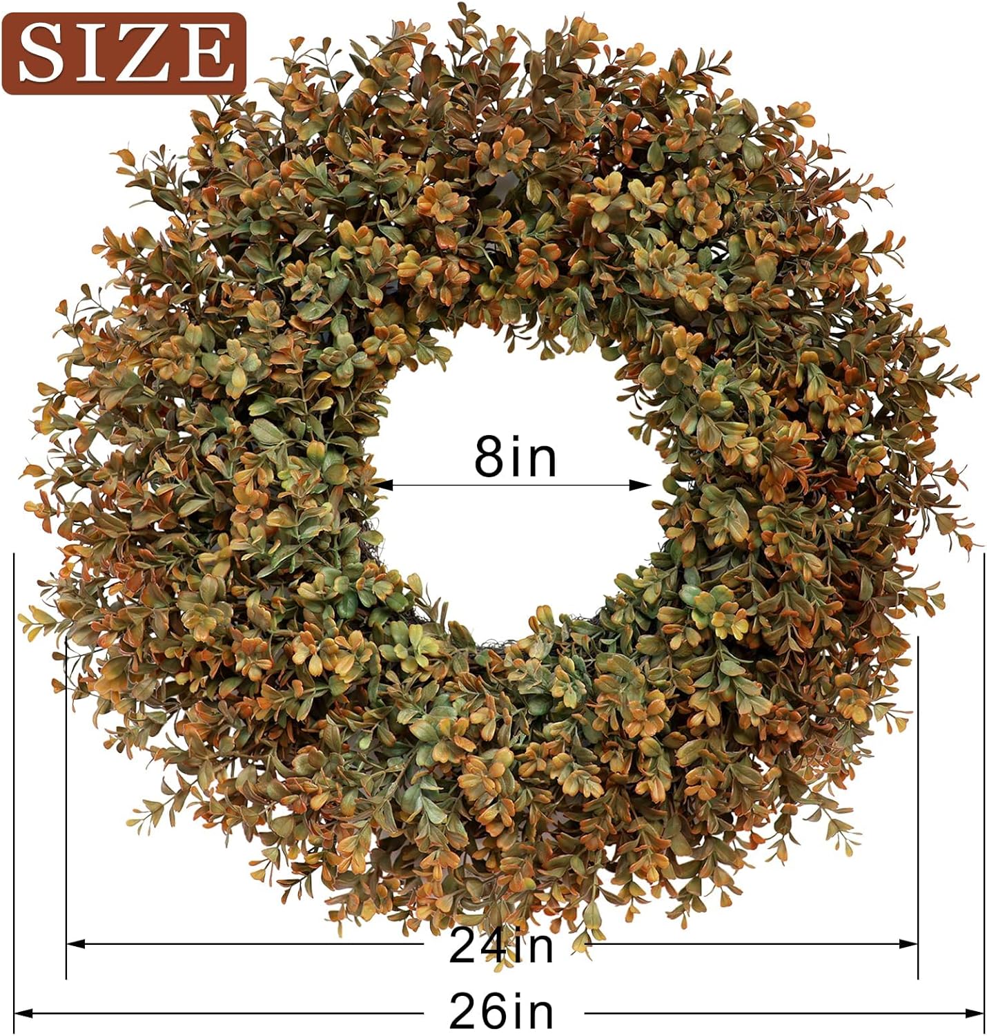 26'' Large Fall Wreath for Front Door, Porch, Window- Artificial Boxwood Leaves Outdoor Autumn Wreath for Home, Farmhouse Wall Thanksgiving Day Harvest Festival Decor - Image 6