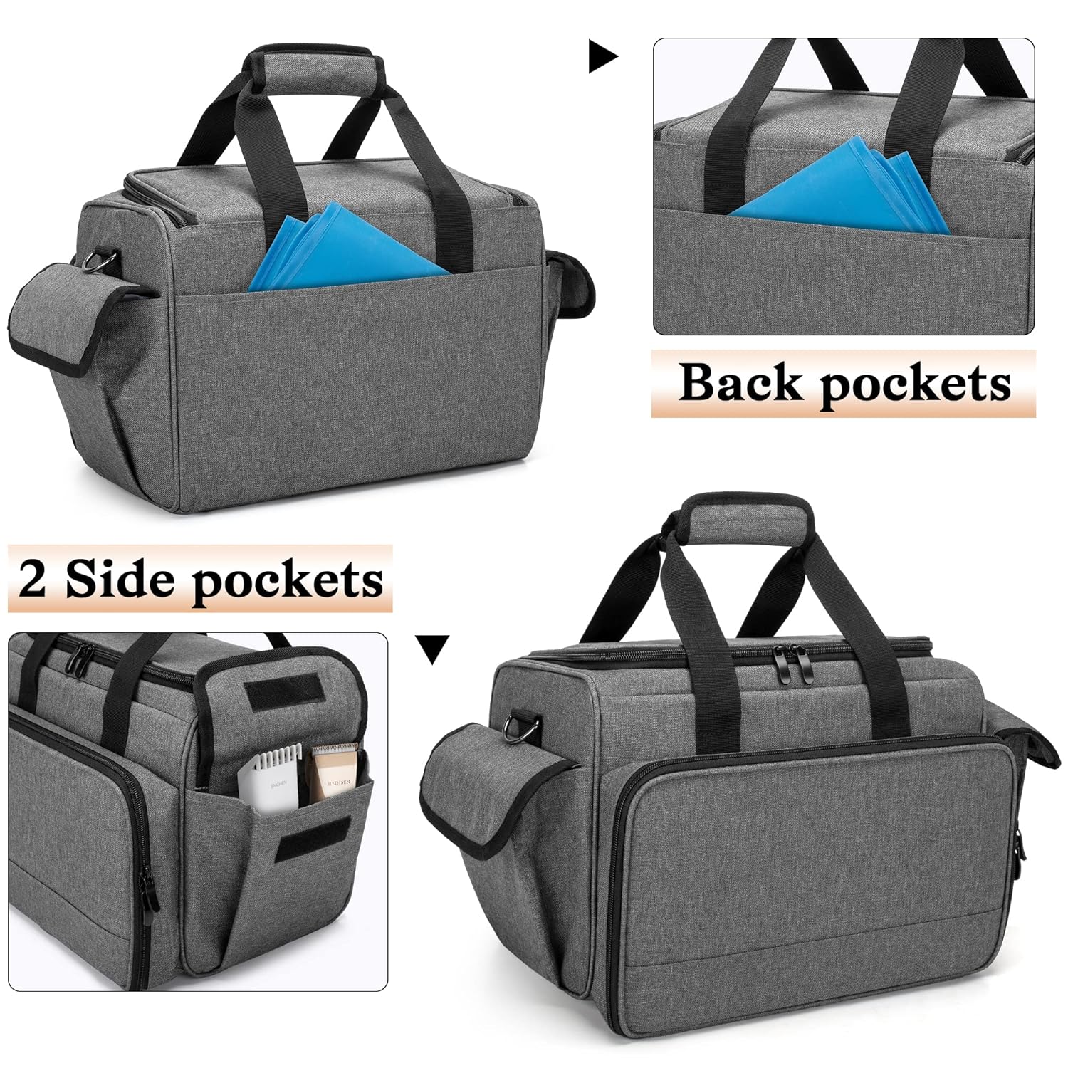 BAFASO Hairdresser Bag with Adjustable Dividers, Tattoo Case Holds Tattoo Supplies, Travel Barber Case Holds Various Hair Cutting Tools (Bag Only), Gray - Image 5