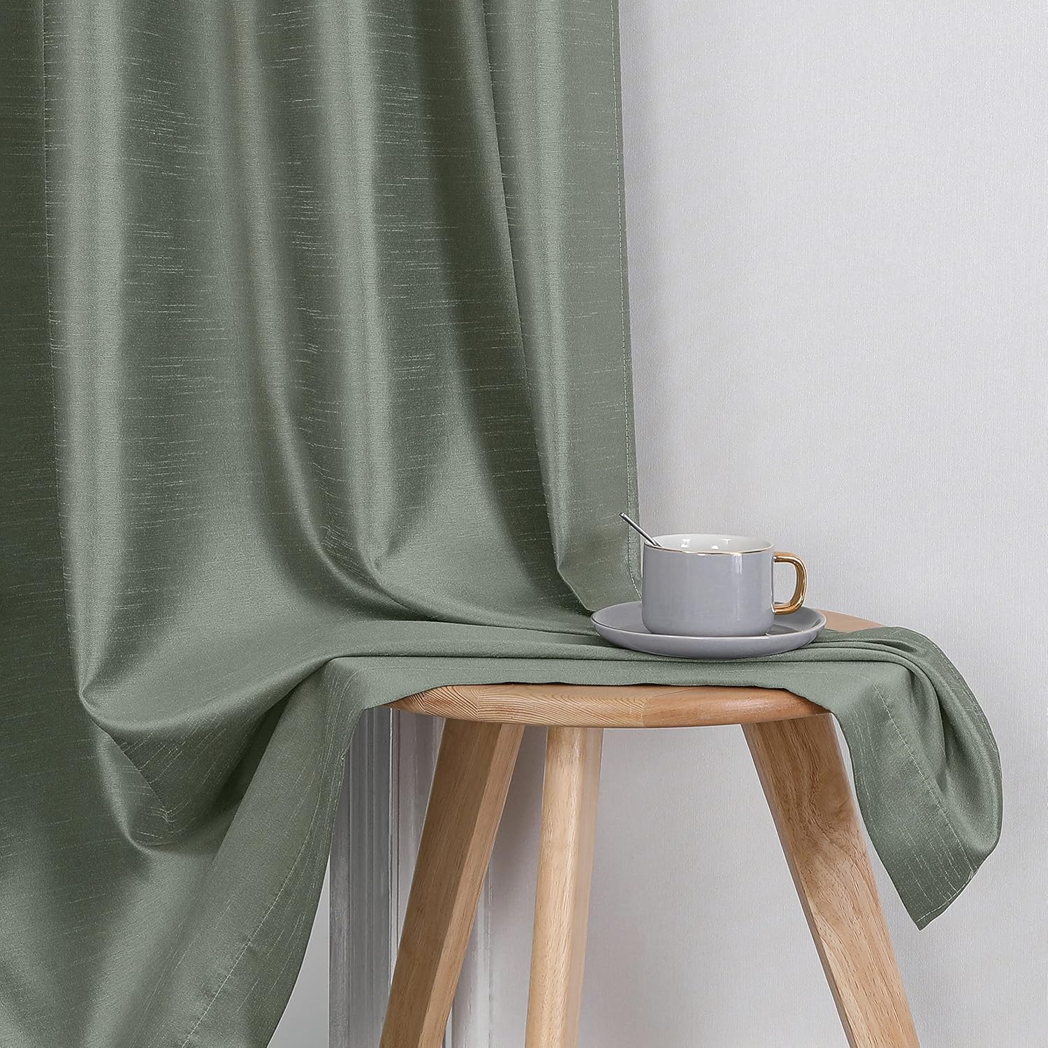 Chyhomenyc Uptown 2PCS Sage Green Kitchen Tier Curtains 36 inch Length, Faux Silk Room Darkening Soft Lightweight Short Cafe Curtains for Farmhouse Bathroom Bedroom Small Windows, Each 30Wx36L inch - Image 8