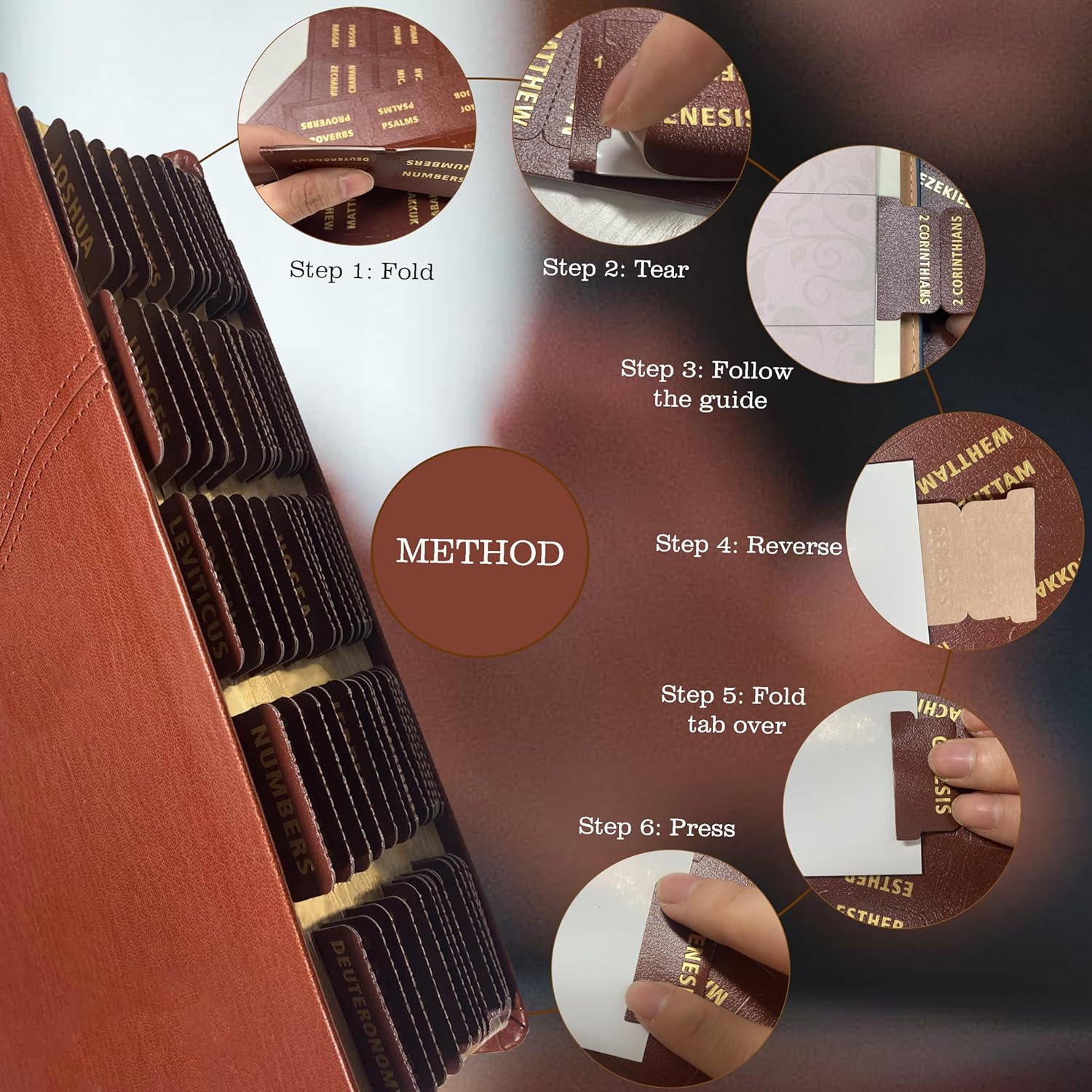 Bible Tabs for Women Men - 80 Large Gold Foil Laminated Leather Paper Bible Study Journaling Supplies, 66 Old New Testament + 14 Blank Self-Stick Index Tabs Easy to Navigate (Brown) - Image 3