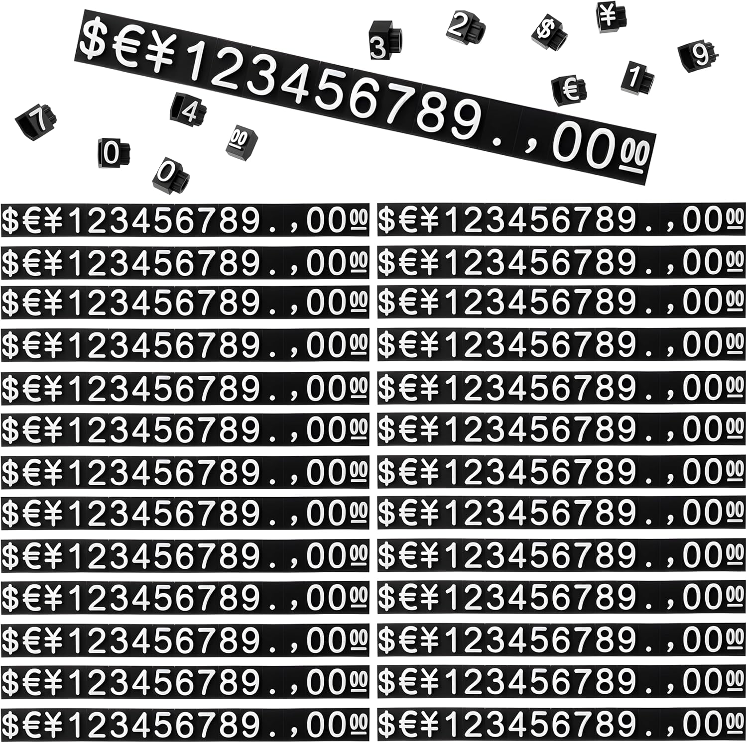 SUQ I OME 50 Sets Price Display Cube Number Letter Price Tag Cube Blocks Adjustable Dollar Display Stand Small Counter Kit for Jewelry Retail Vending Machine Shop Signs(White Number,Black)