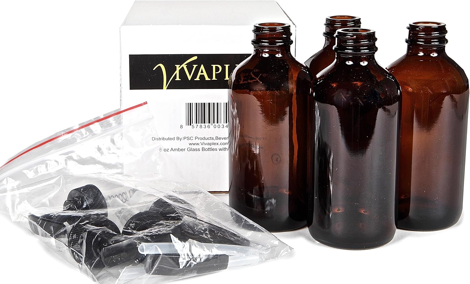 Vivaplex, 4, Large, 8 oz, Empty, Amber Glass Bottles with Black Lotion Pumps - Image 3
