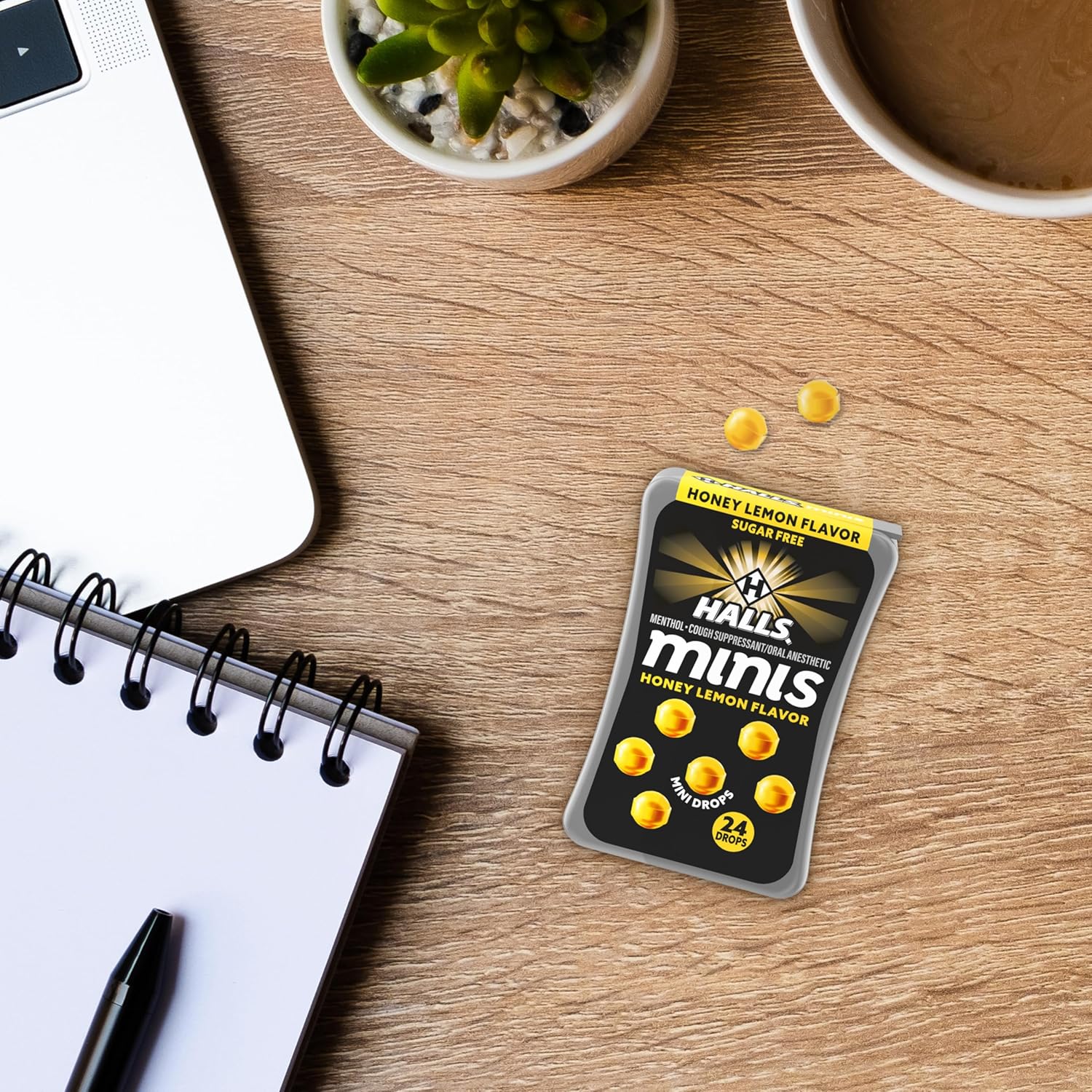 Halls Minis Honey Lemon Flavor Sugar Free Cough Drops, 48 Drops - Image 5