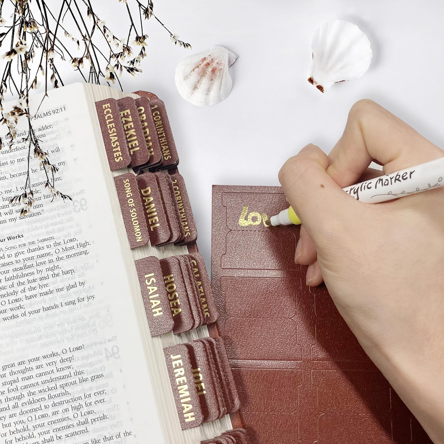 Bible Tabs for Women Men - 80 Large Gold Foil Laminated Leather Paper Bible Study Journaling Supplies, 66 Old New Testament + 14 Blank Self-Stick Index Tabs Easy to Navigate (Brown) - Image 4