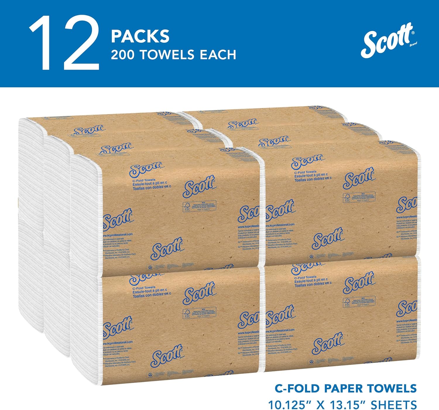 Scott Professional Essential C-Fold Folded Paper Towels, Bulk (01510), Fast-Drying Absorbency Pockets, 13.15"x10.125" Towel, White (200 Sheets/Pack, 12 Packs/Case, 2,400 Sheet Total) - Image 2